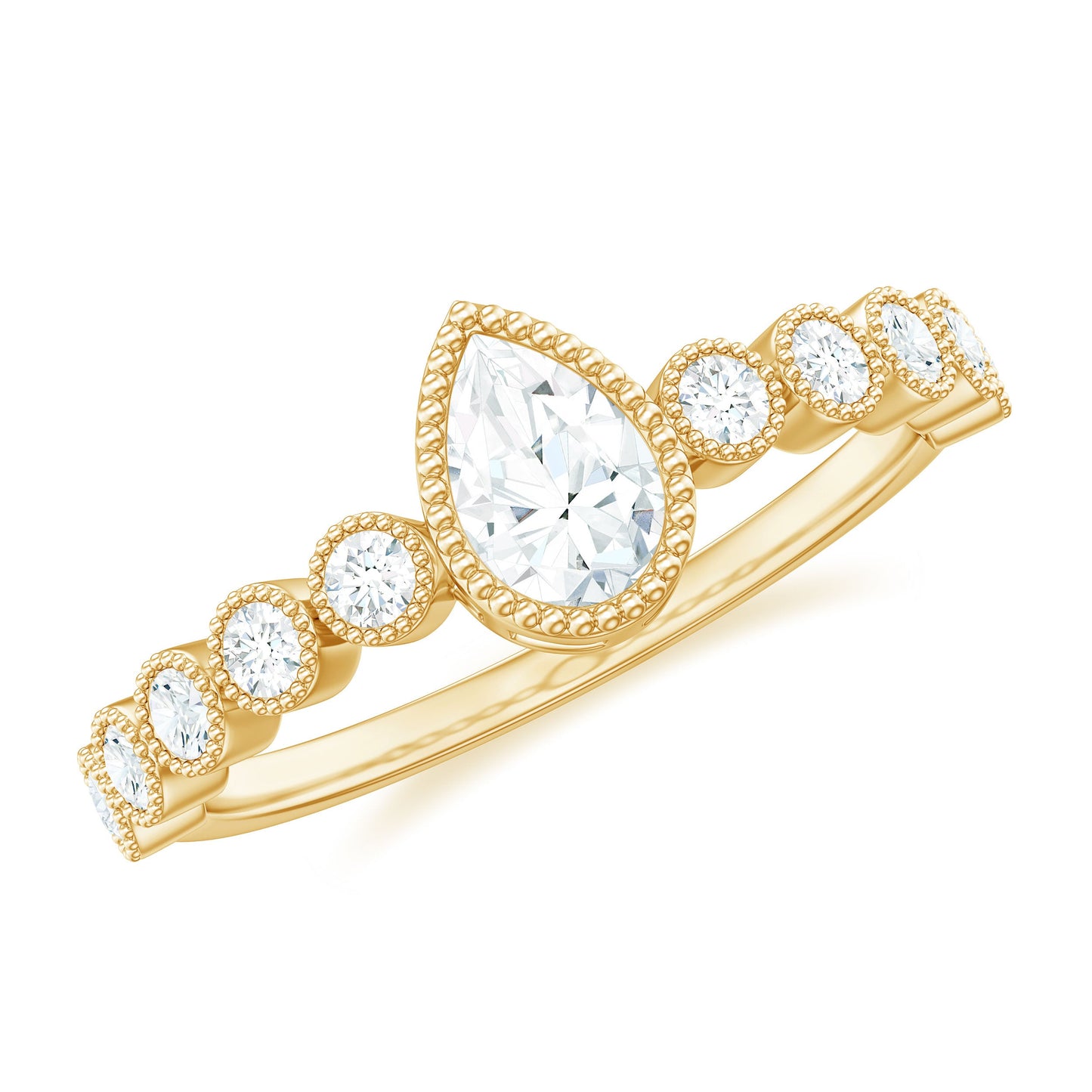 Beaded Bezel Set Moissanite Pear Engagement Ring