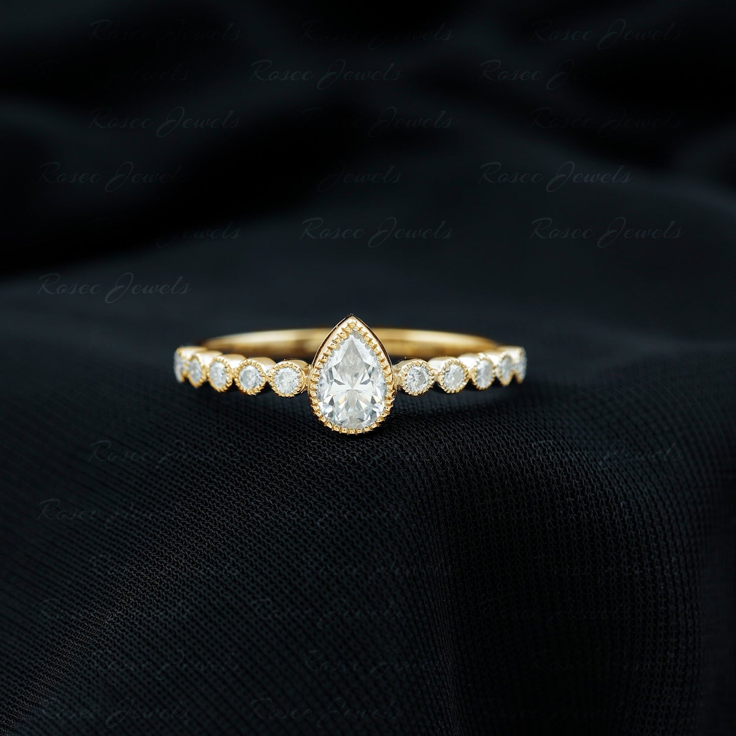 Beaded Bezel Set Moissanite Pear Engagement Ring