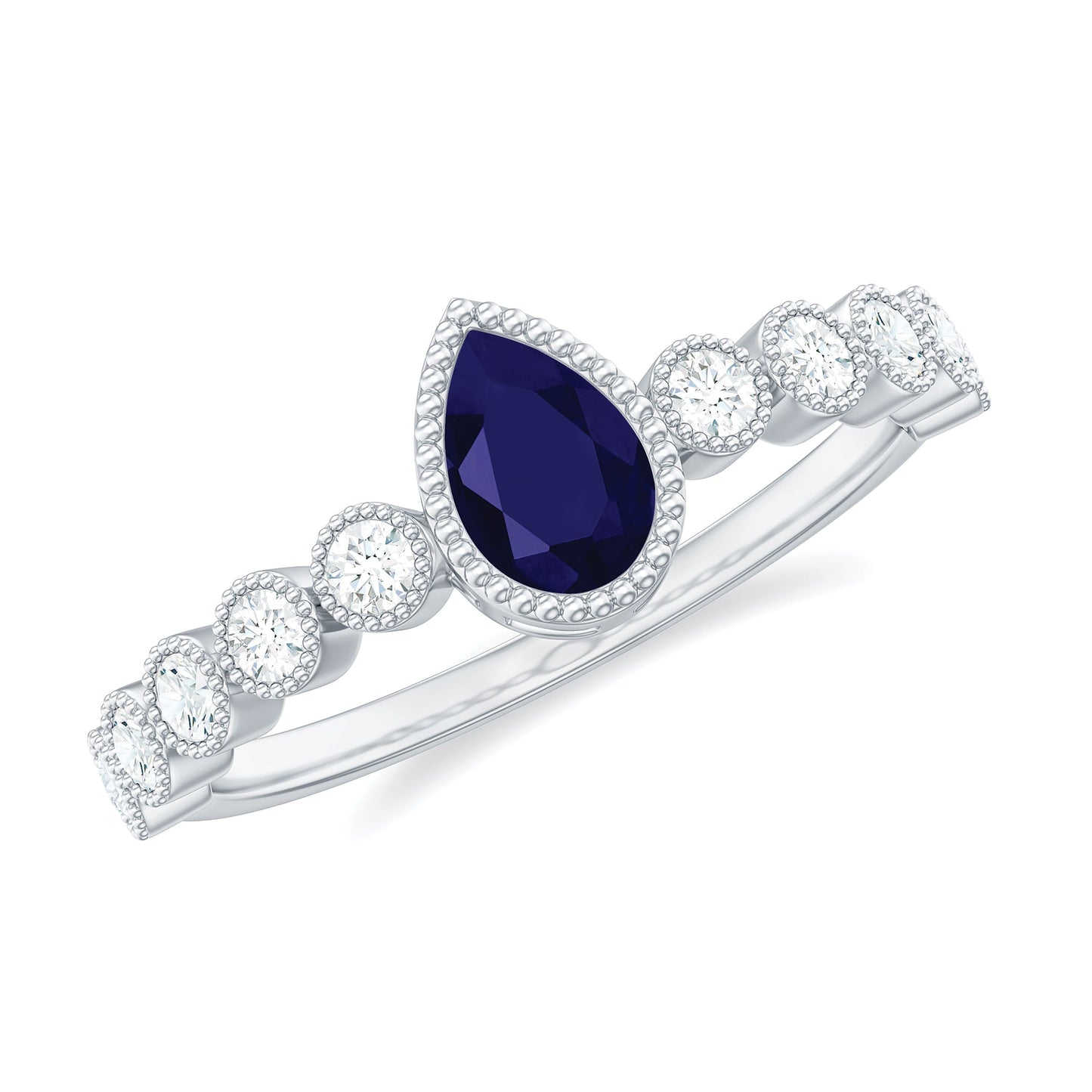 Pear Cut 0.5 Carat Blue Sapphire Engagement Ring with Diamonds