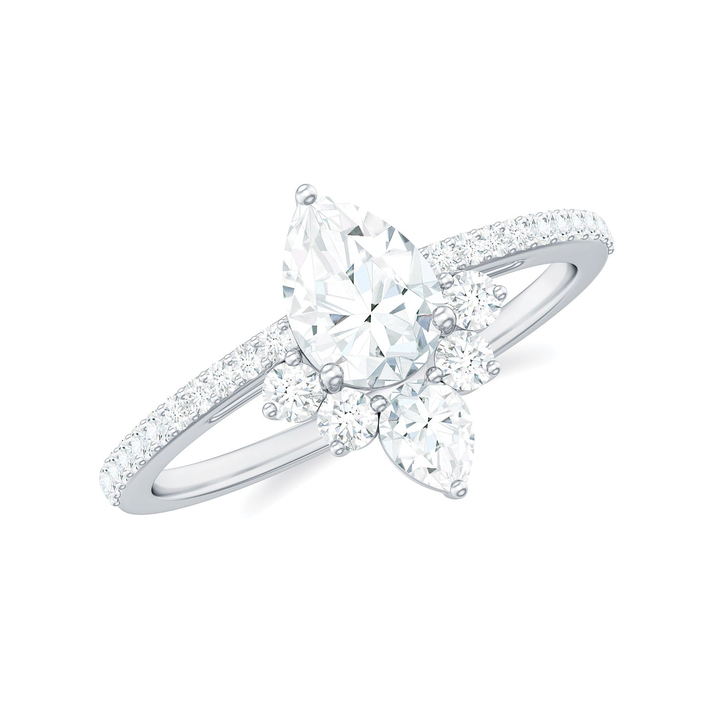 0.7 Carat Pear Shape Moissanite Crown Engagement Ring