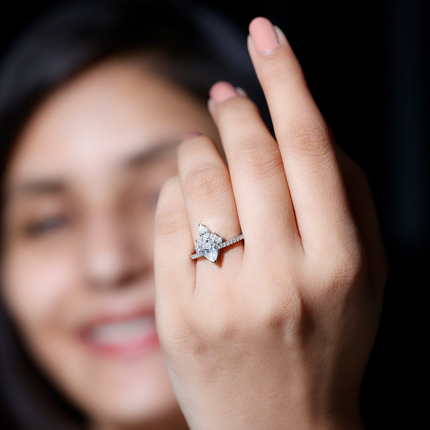 0.7 Carat Pear Shape Moissanite Crown Engagement Ring