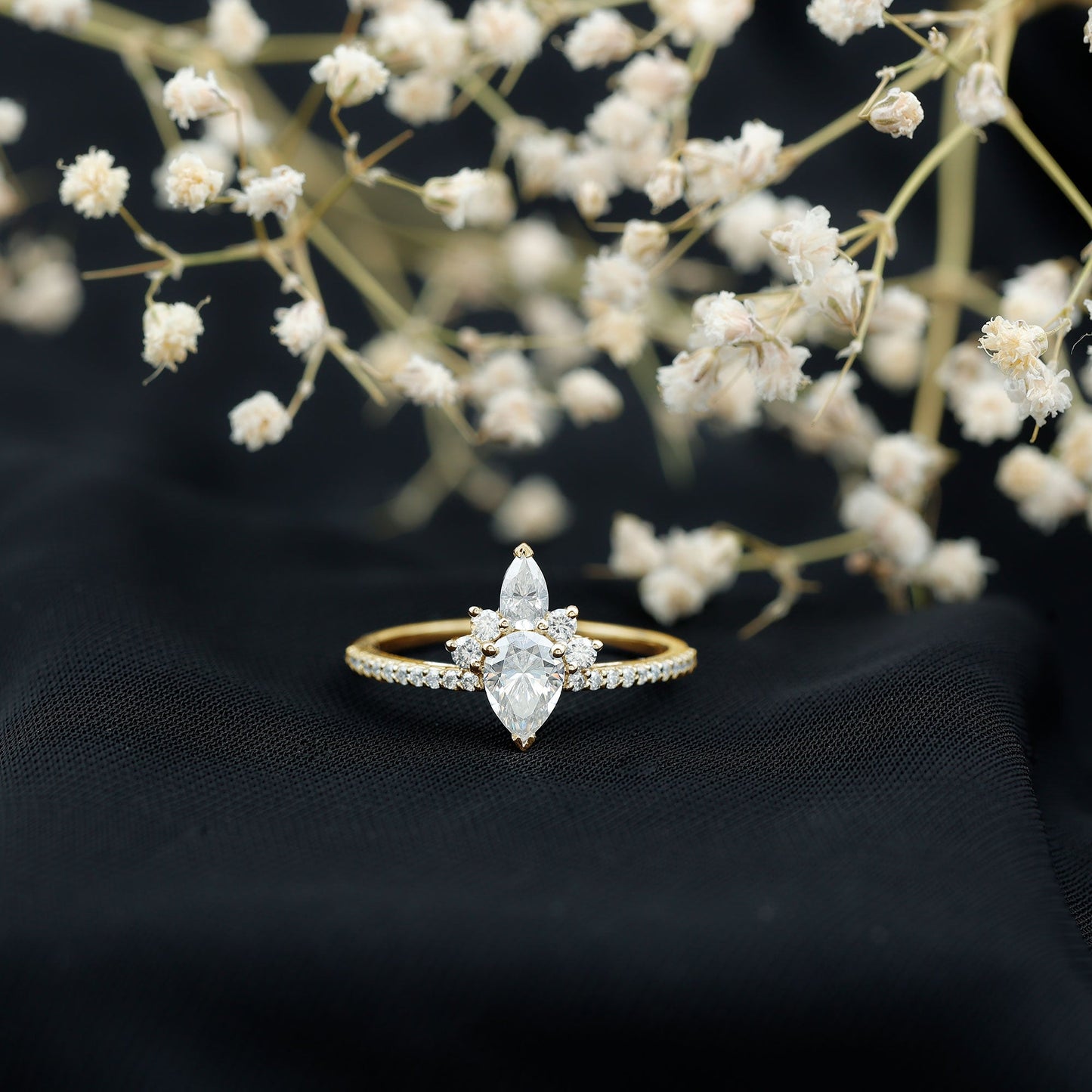 0.7 Carat Pear Shape Moissanite Crown Engagement Ring