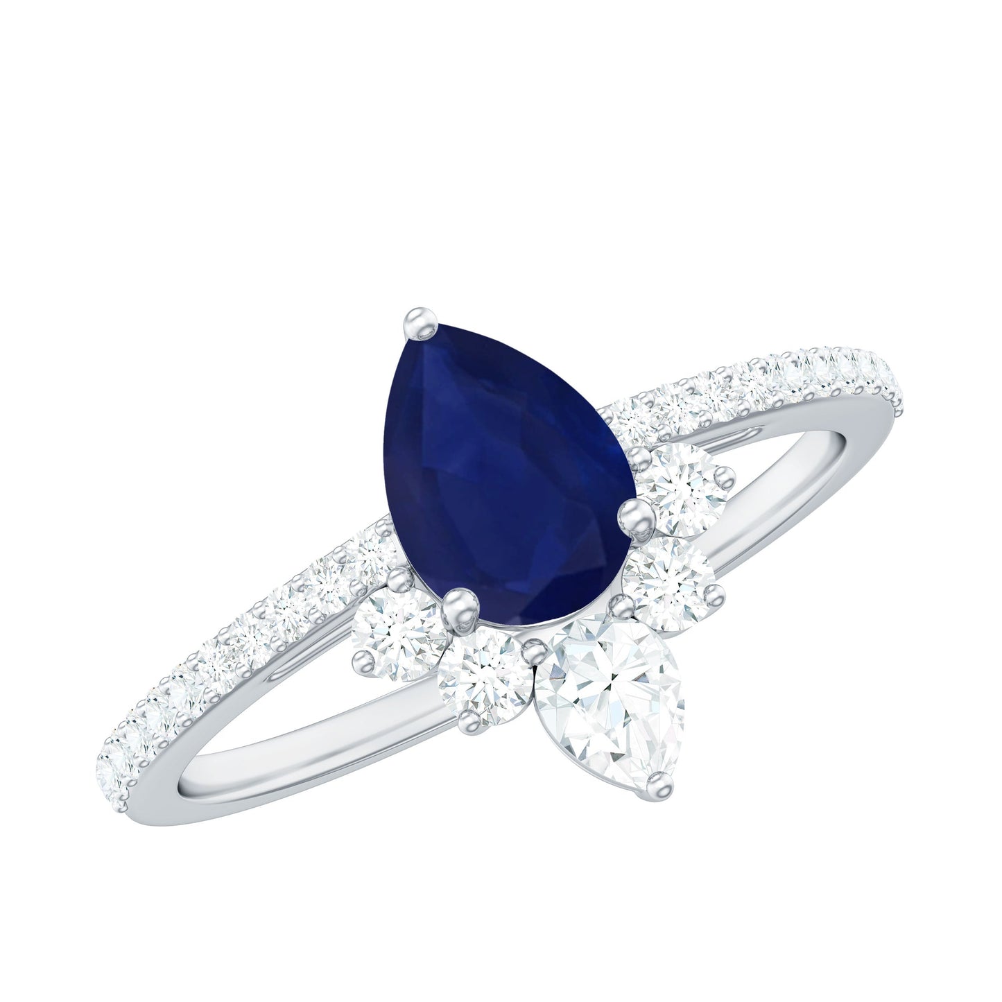 Certified 0.5 Carat Pear Shaped Blue Sapphire Crown Engagement Ring with Diamond