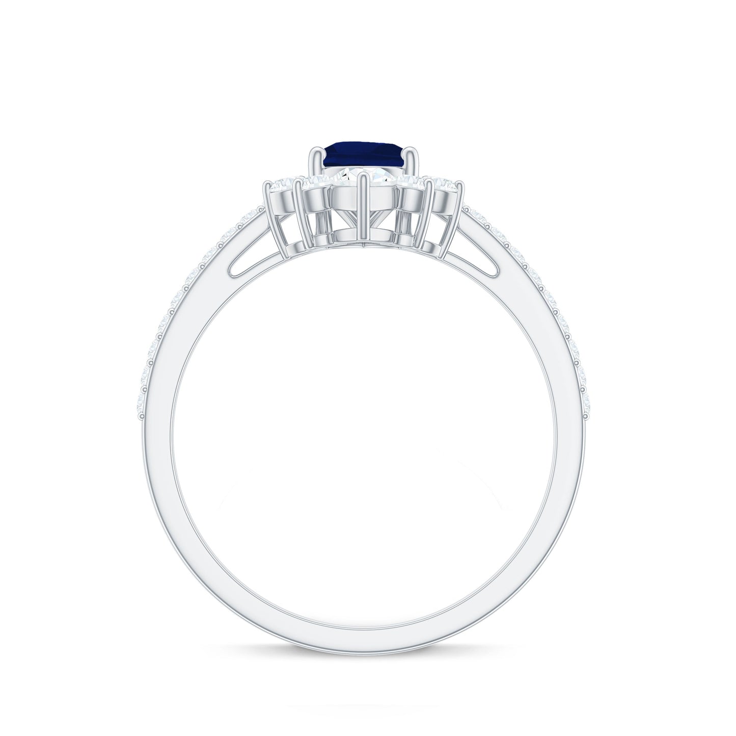 Certified 0.5 Carat Pear Shaped Blue Sapphire Crown Engagement Ring with Diamond