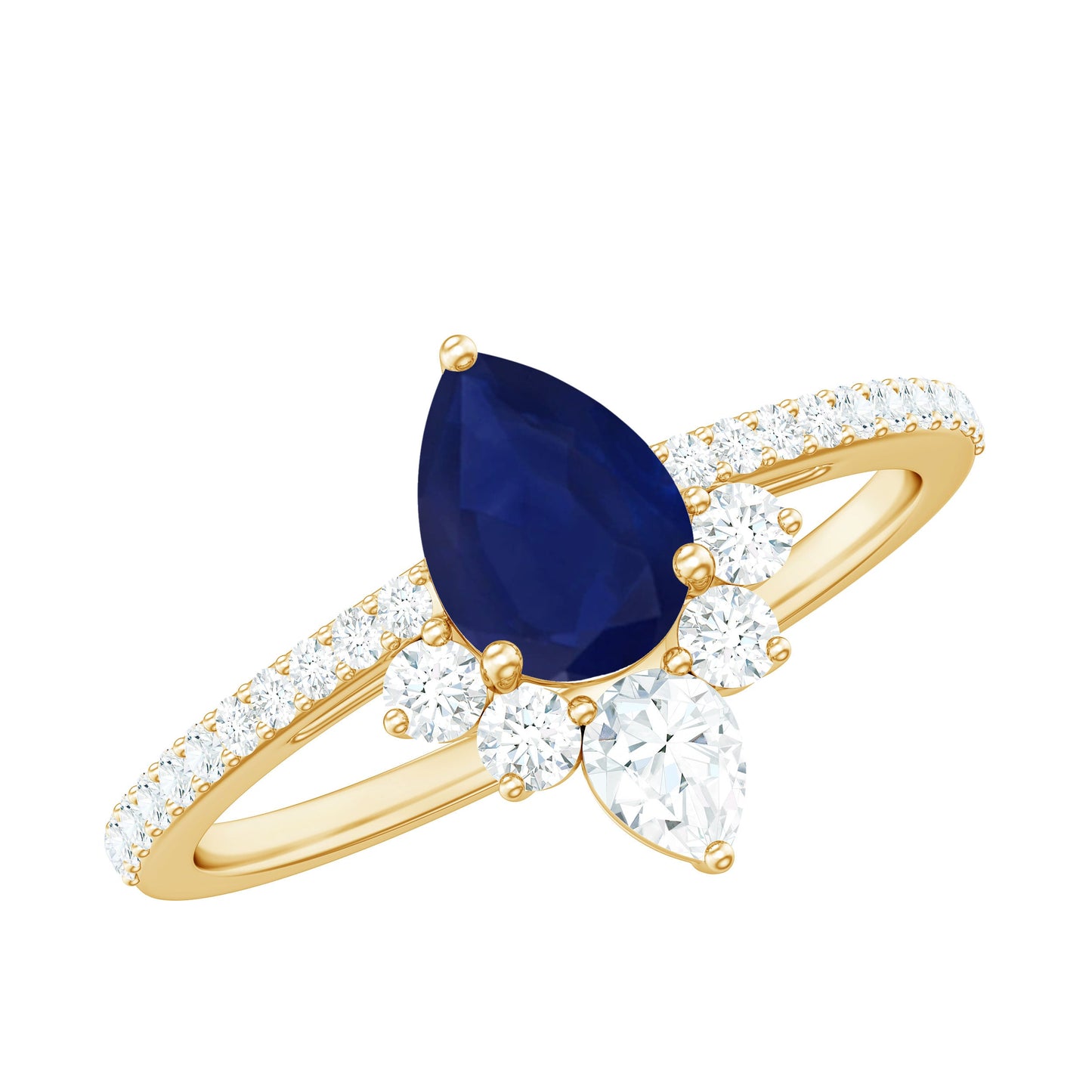 Certified 0.5 Carat Pear Shaped Blue Sapphire Crown Engagement Ring with Diamond