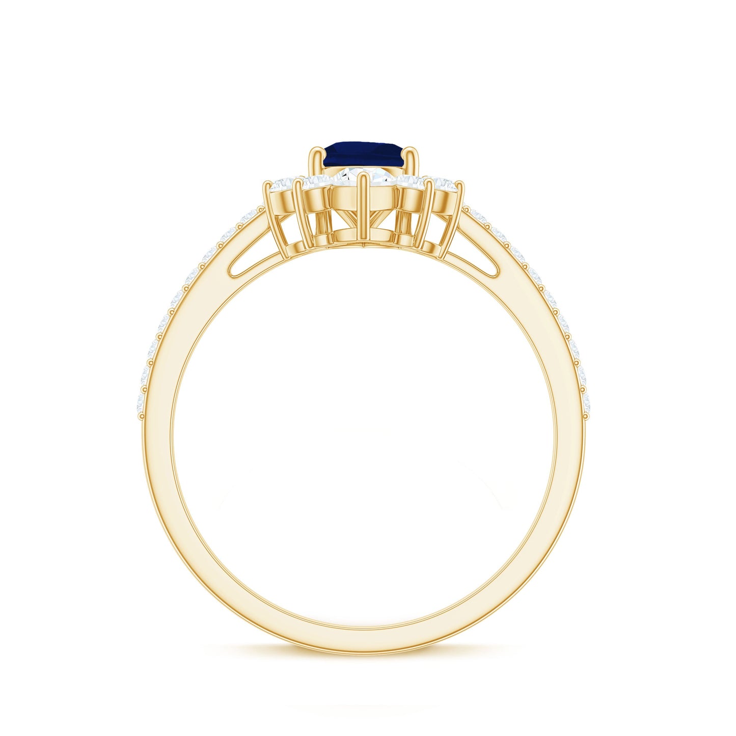 Certified 0.5 Carat Pear Shaped Blue Sapphire Crown Engagement Ring with Diamond
