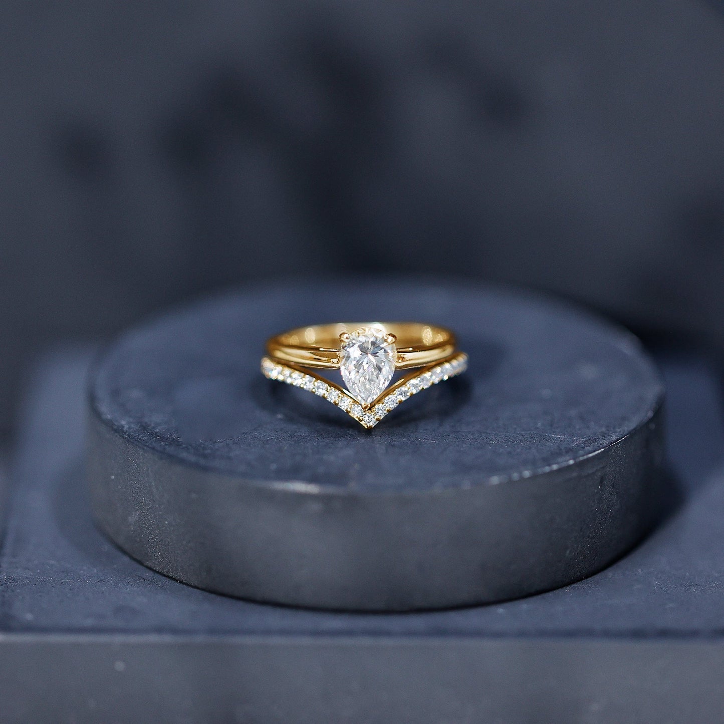 Pear Cut Solitaire Moissanite Engagement Ring with Enhancer