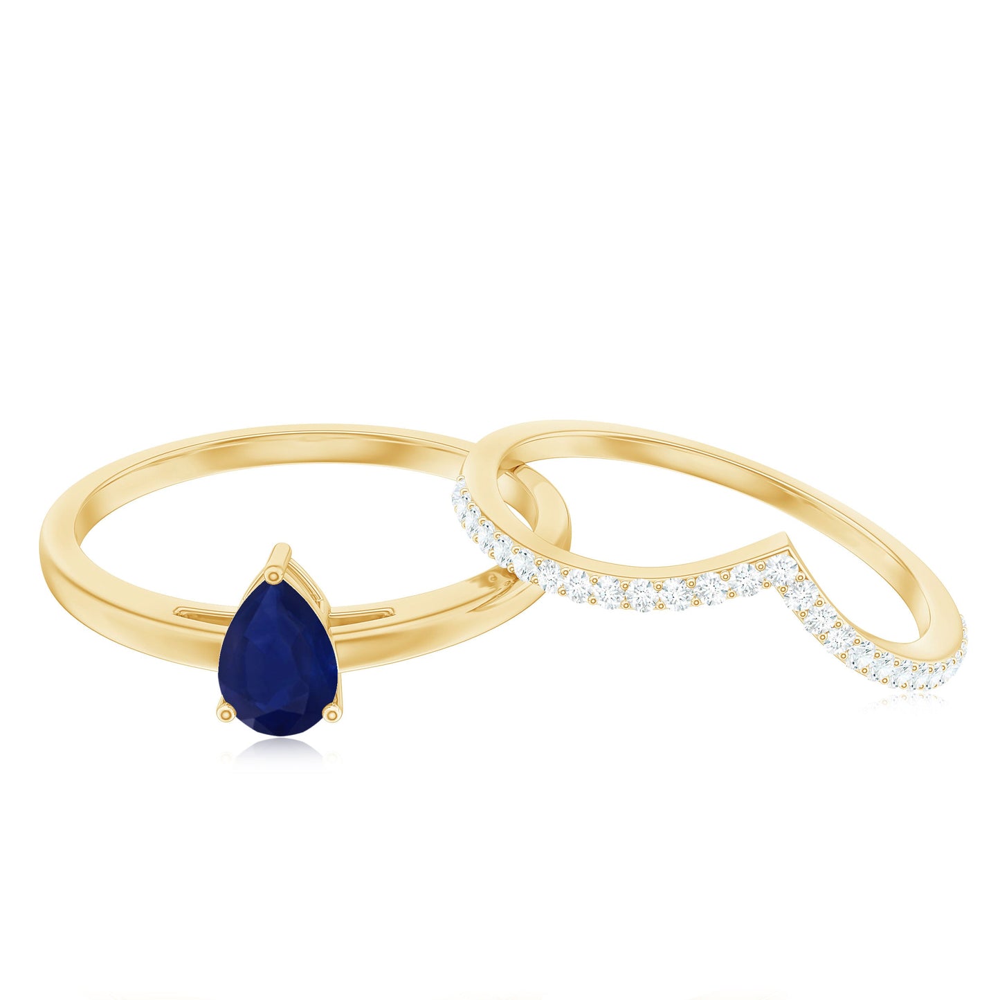0.5 Carat Pear Cut Blue Sapphire Solitaire Ring Set with Diamond Enhancer Band
