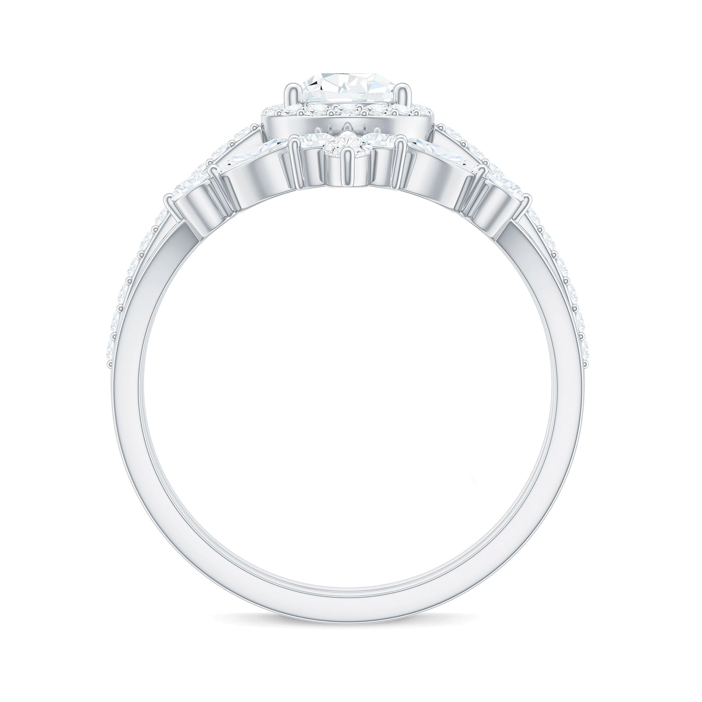 Pear Cut Moissanite Halo Bridal Ring Set with Certificate