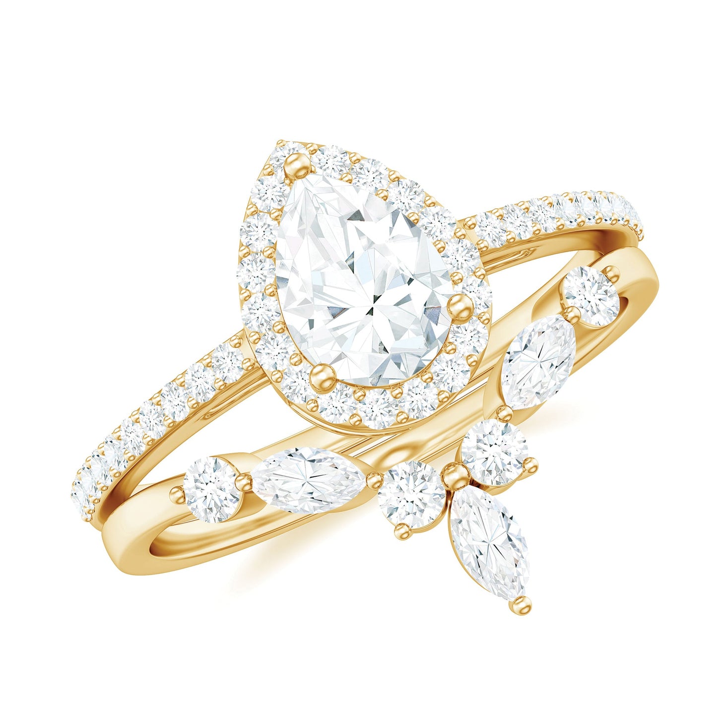 Pear Cut Moissanite Halo Bridal Ring Set with Certificate