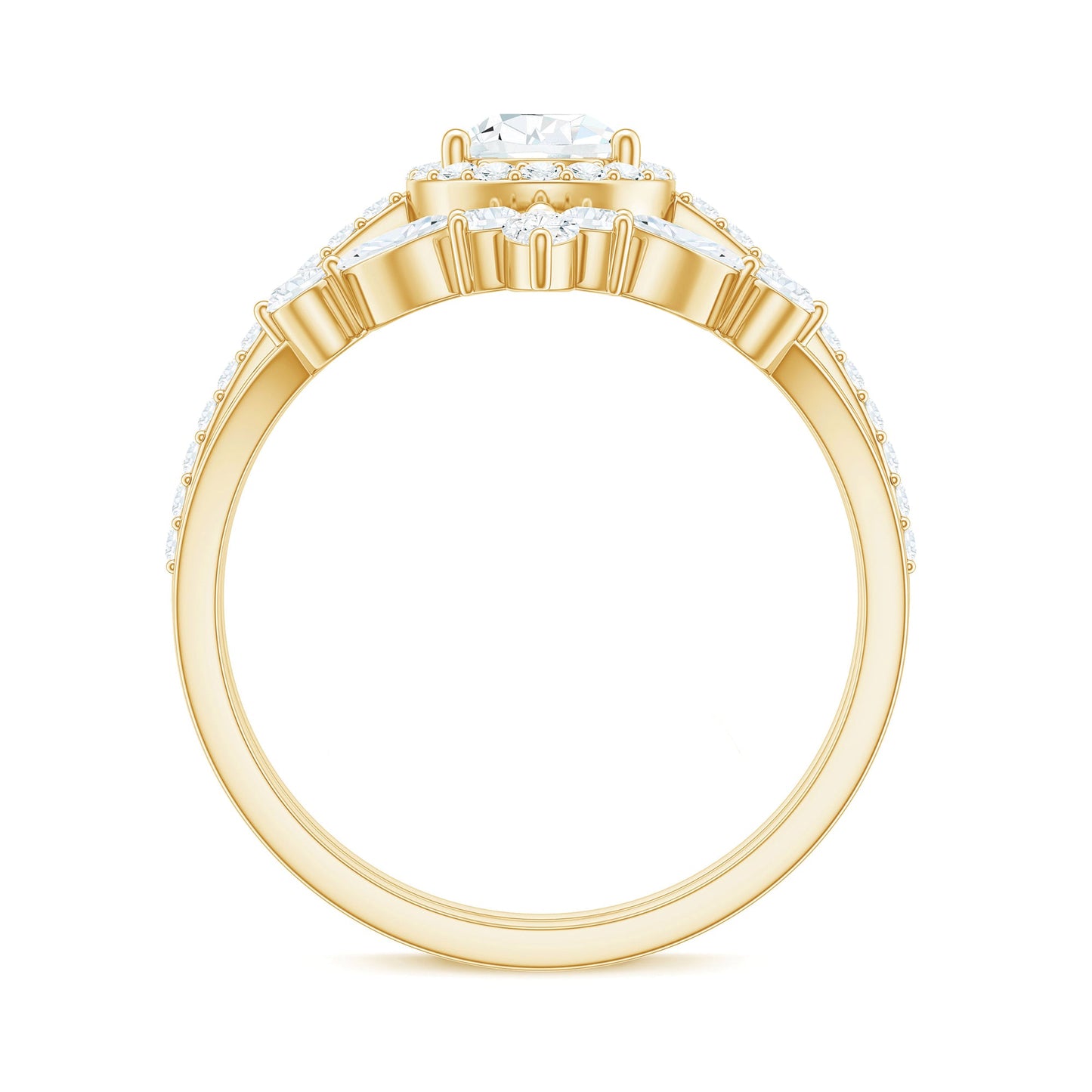 Pear Cut Moissanite Halo Bridal Ring Set with Certificate
