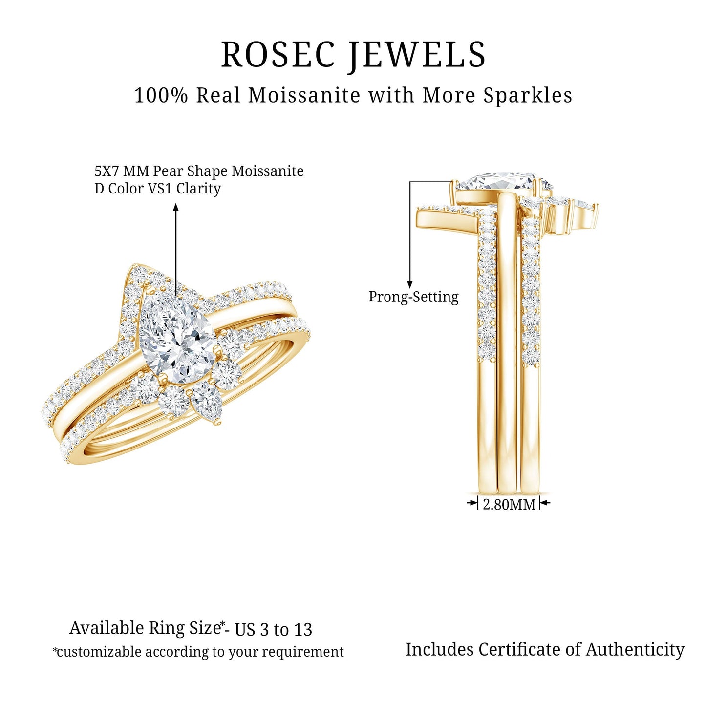 Brilliant Cut Moissanite Trio Wedding Ring Set For Women