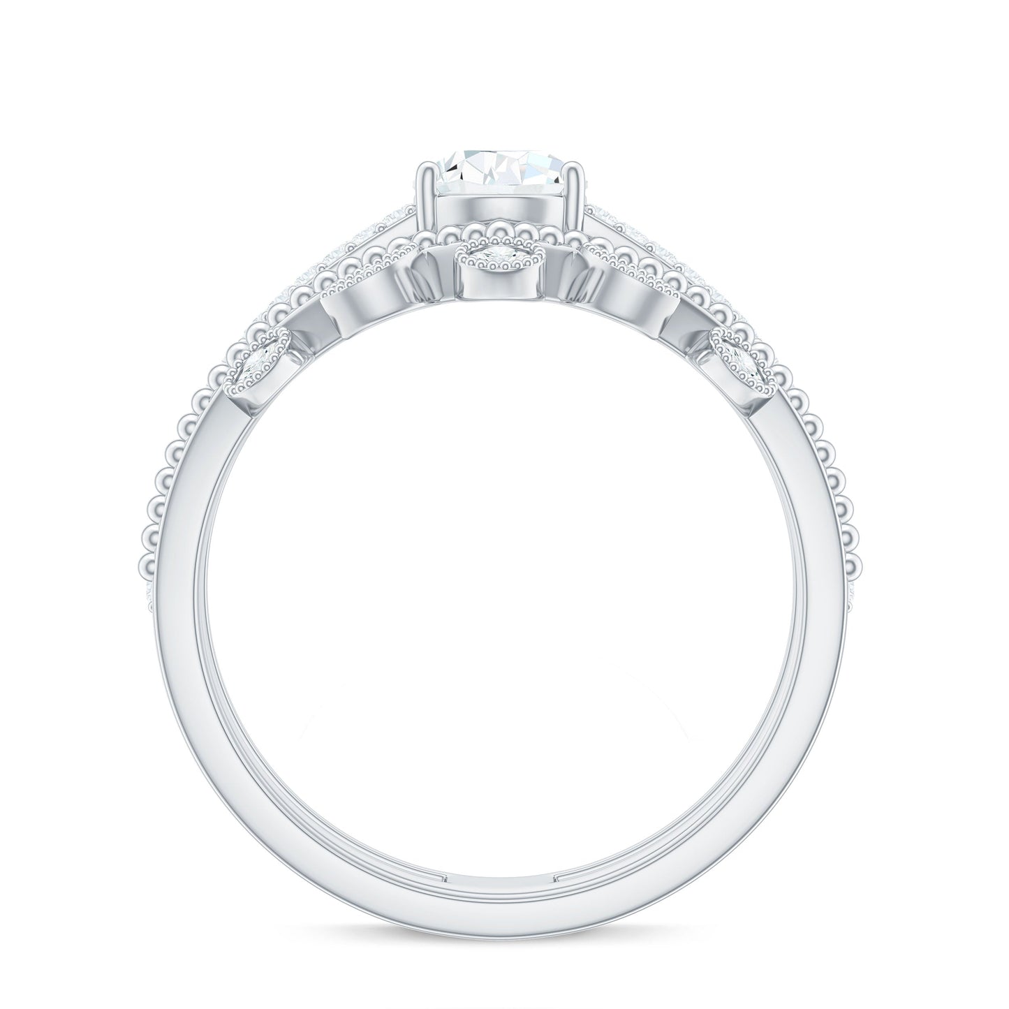 Pear Moissanite Double Band Engagement Ring with Enhancer