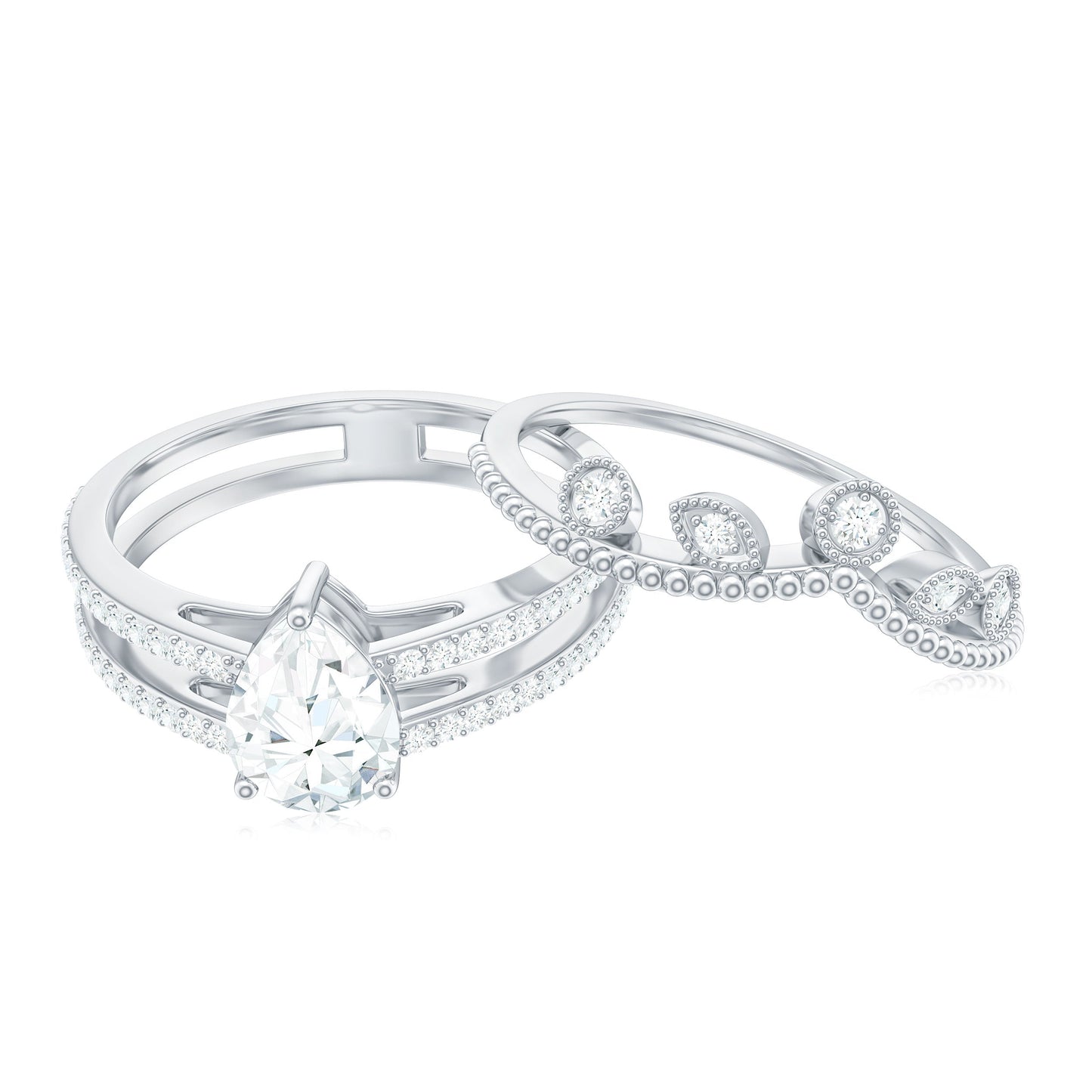 Pear Moissanite Double Band Engagement Ring with Enhancer