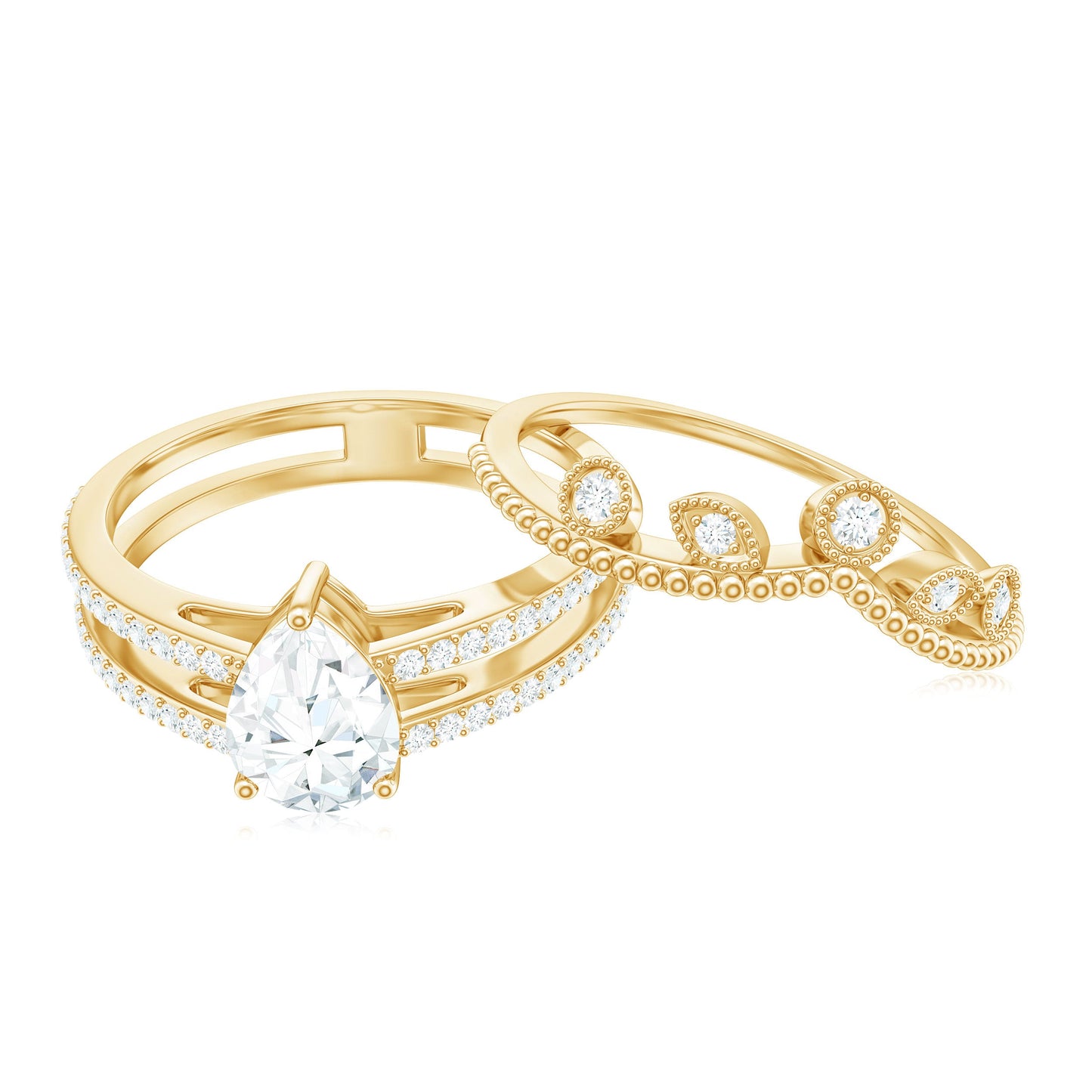 Pear Moissanite Double Band Engagement Ring with Enhancer
