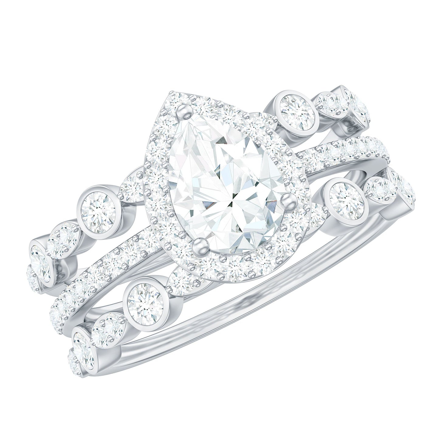 0.7 Carat Pear Shaped Moissanite Engagement Ring with 2 Enhancers