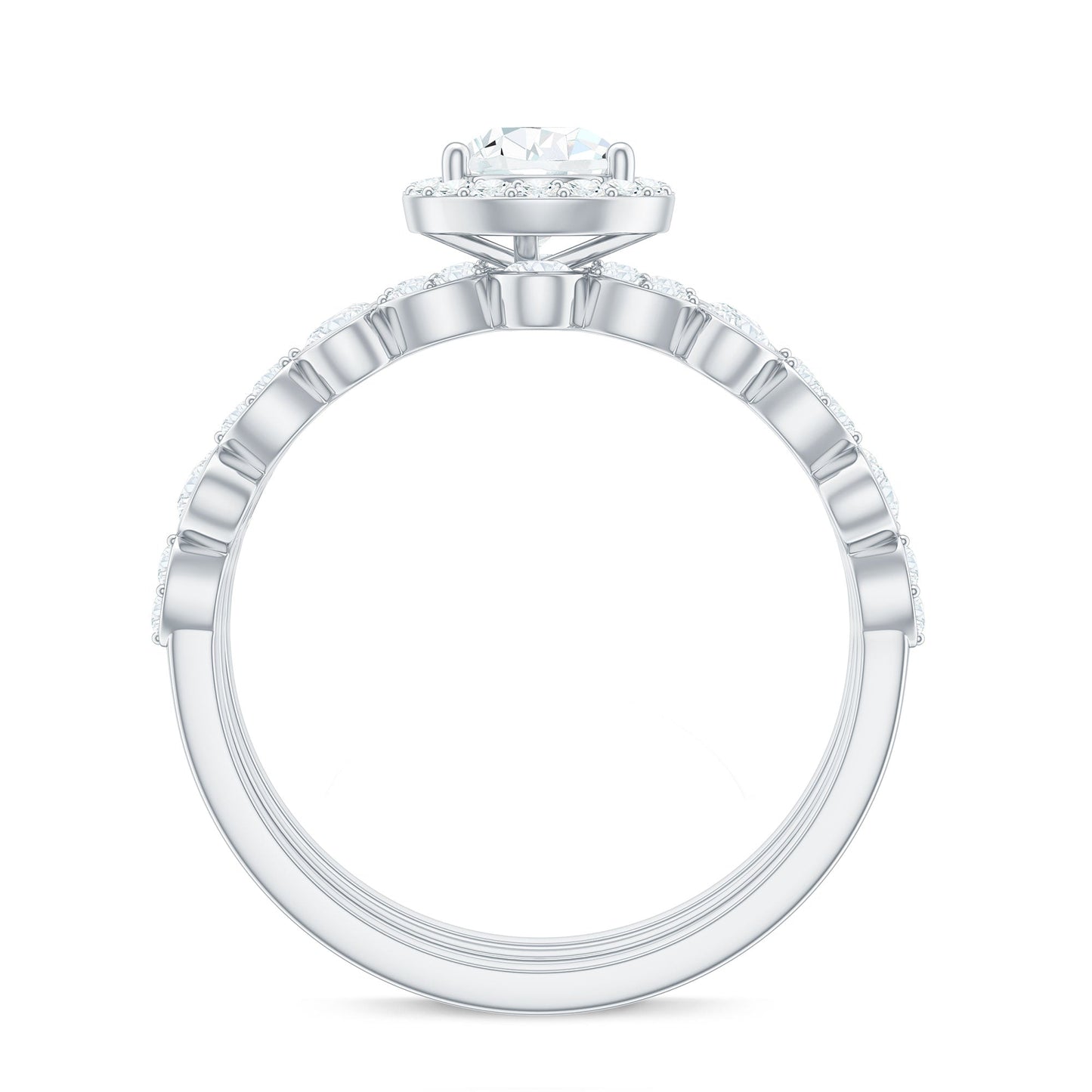 0.7 Carat Pear Shaped Moissanite Engagement Ring with 2 Enhancers