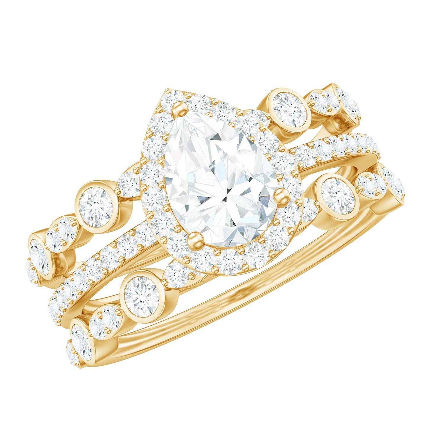 0.7 Carat Pear Shaped Moissanite Engagement Ring with 2 Enhancers