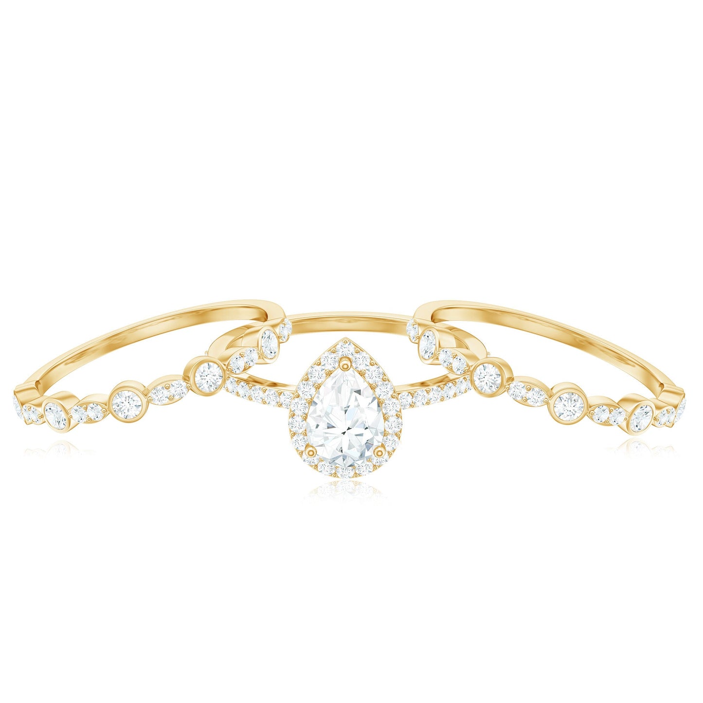 0.7 Carat Pear Shaped Moissanite Engagement Ring with 2 Enhancers