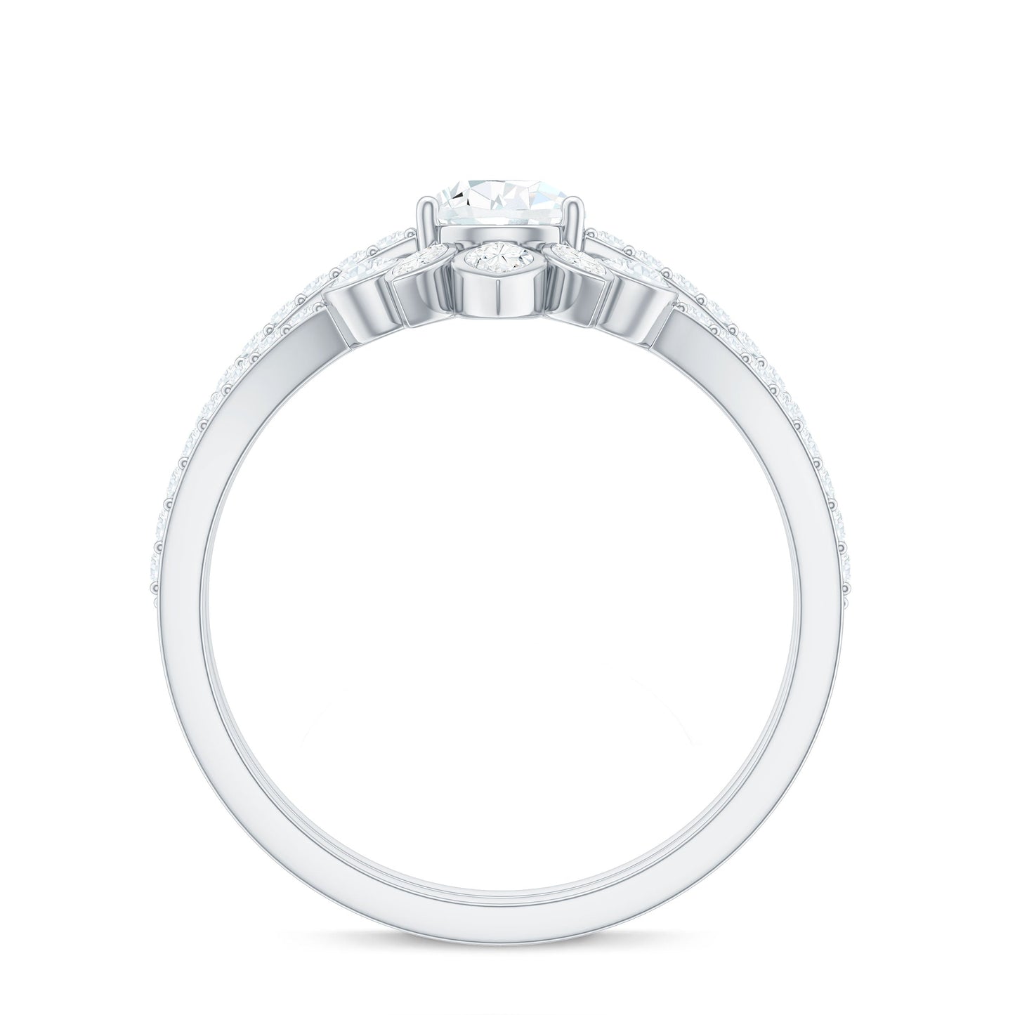 Pear Cut Moissanite Solitaire Bridal Ring Set with Certificate