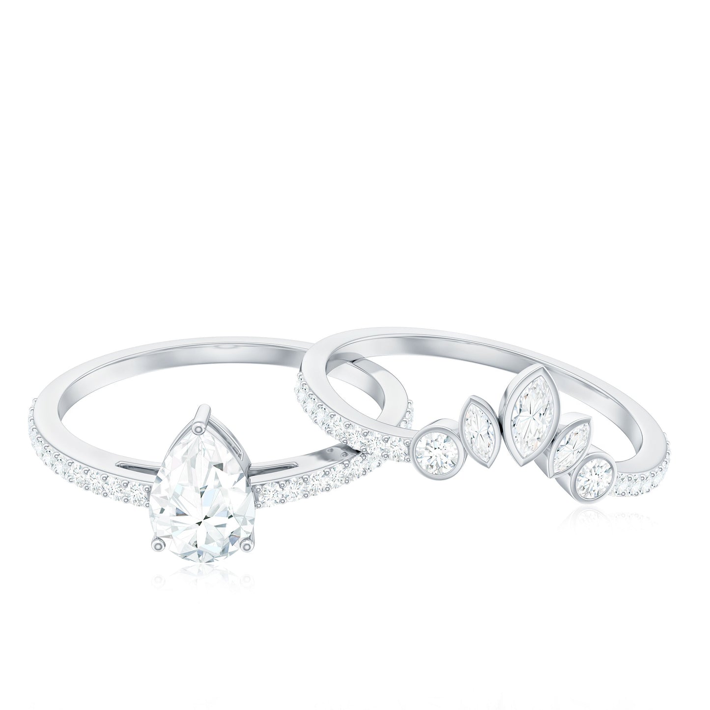 Pear Cut Moissanite Solitaire Bridal Ring Set with Certificate