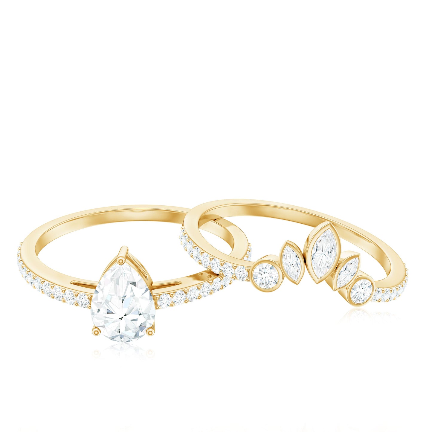 Pear Cut Moissanite Solitaire Bridal Ring Set with Certificate