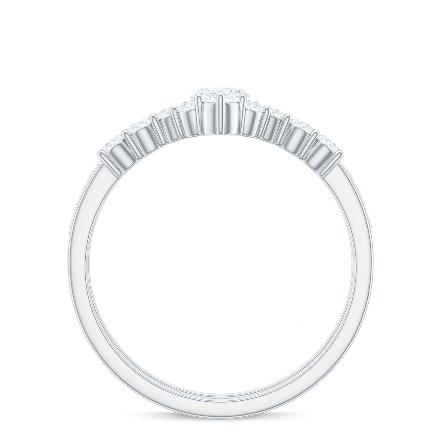 Marquise Cut Moissanite Engagement Ring with V-Shaped Wedding Band