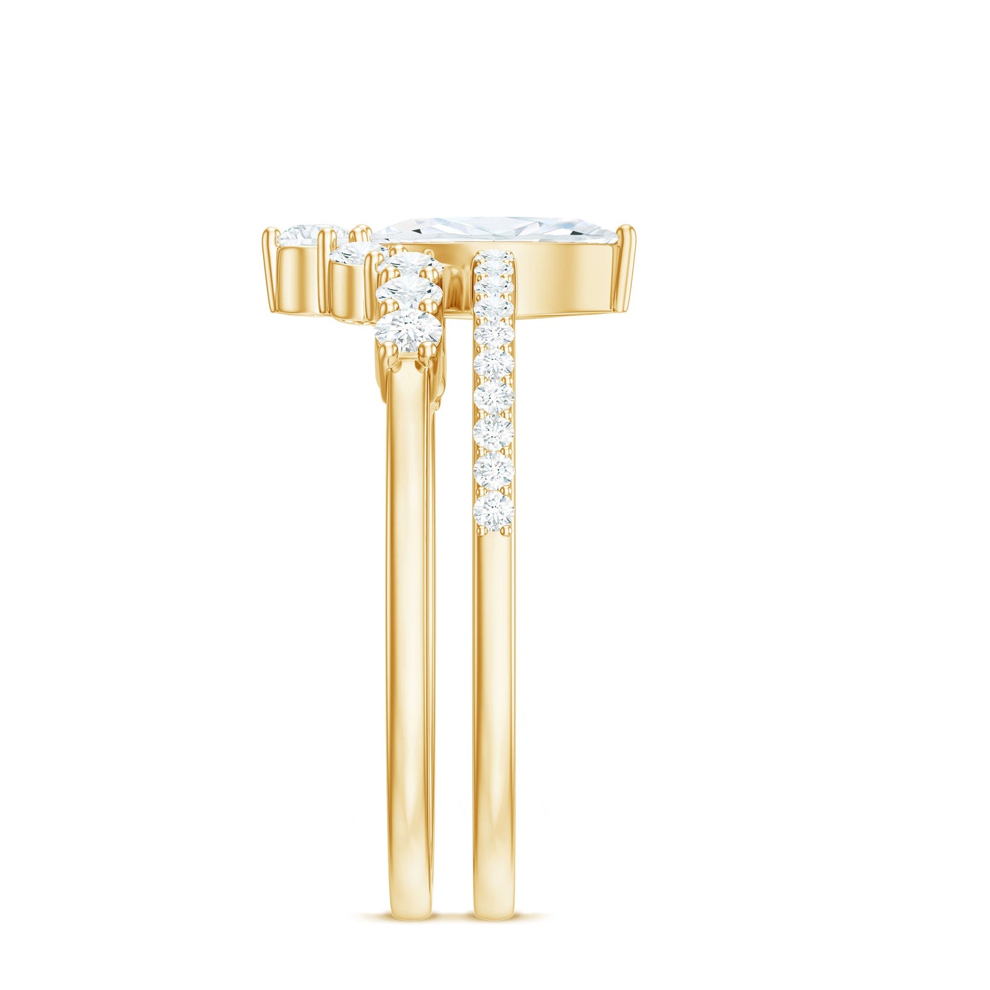 Marquise Cut Moissanite Engagement Ring with V-Shaped Wedding Band