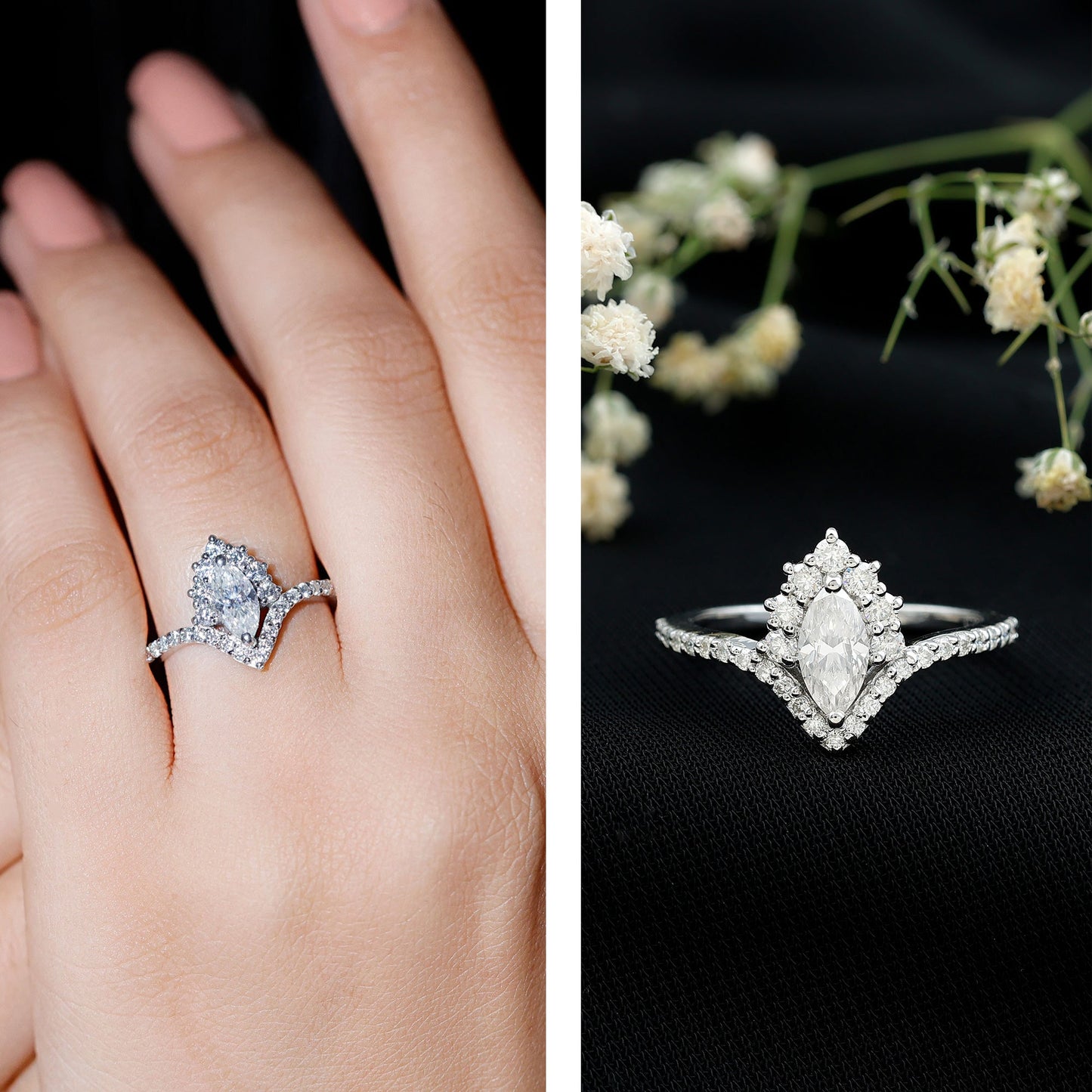 Marquise Cut Moissanite Designer Engagement Ring