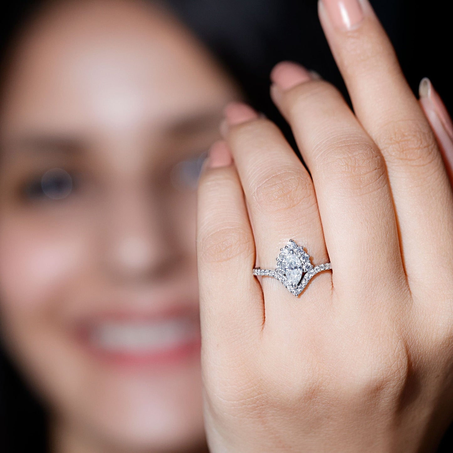 Marquise Cut Moissanite Designer Engagement Ring