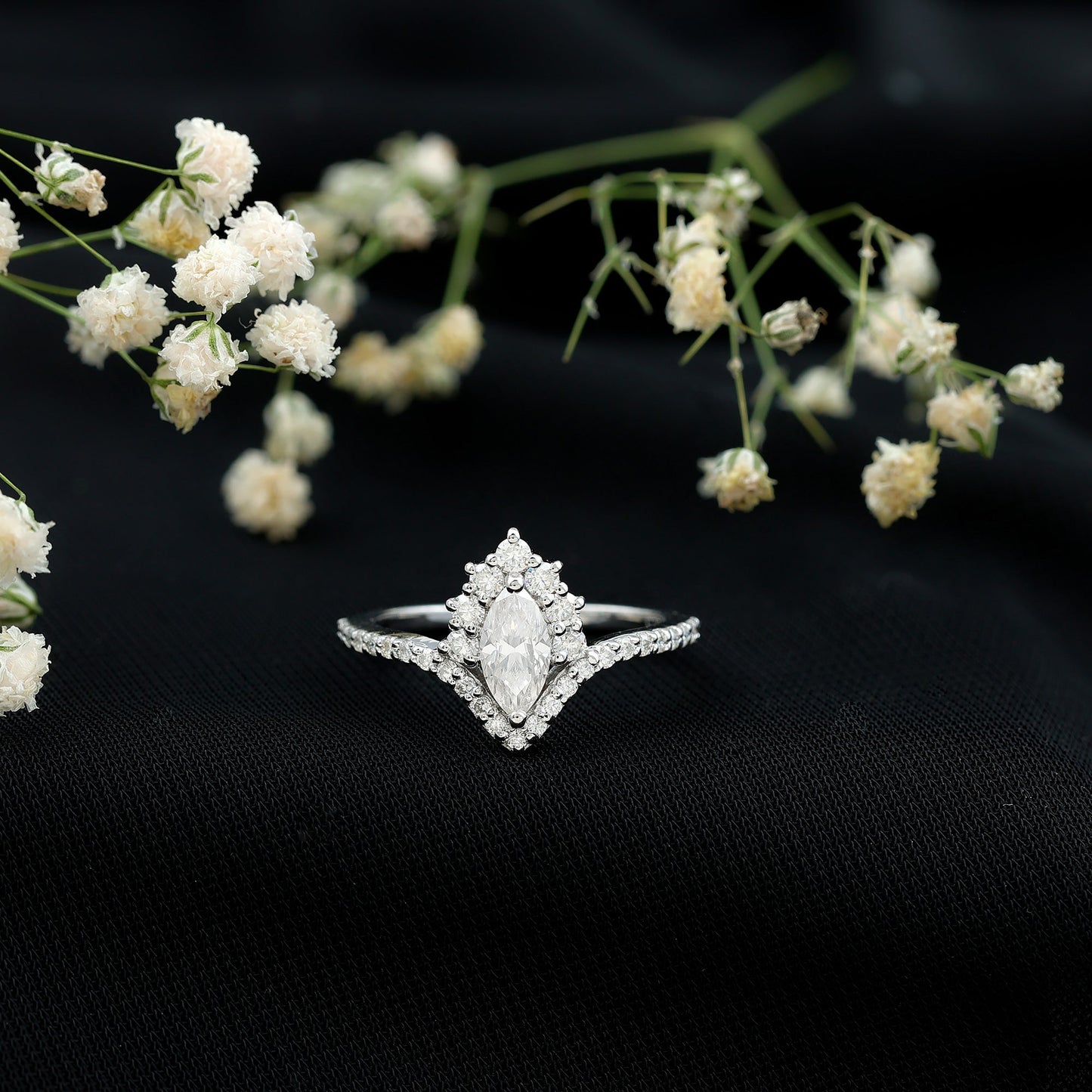 Marquise Cut Moissanite Designer Engagement Ring