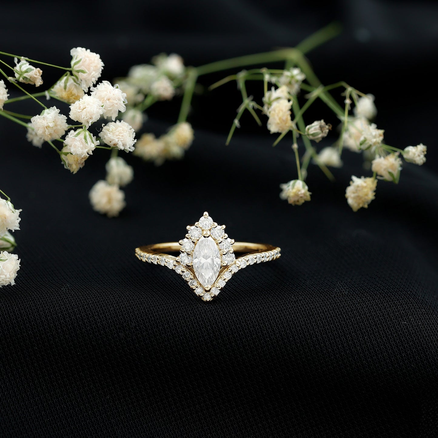 Marquise Cut Moissanite Designer Engagement Ring
