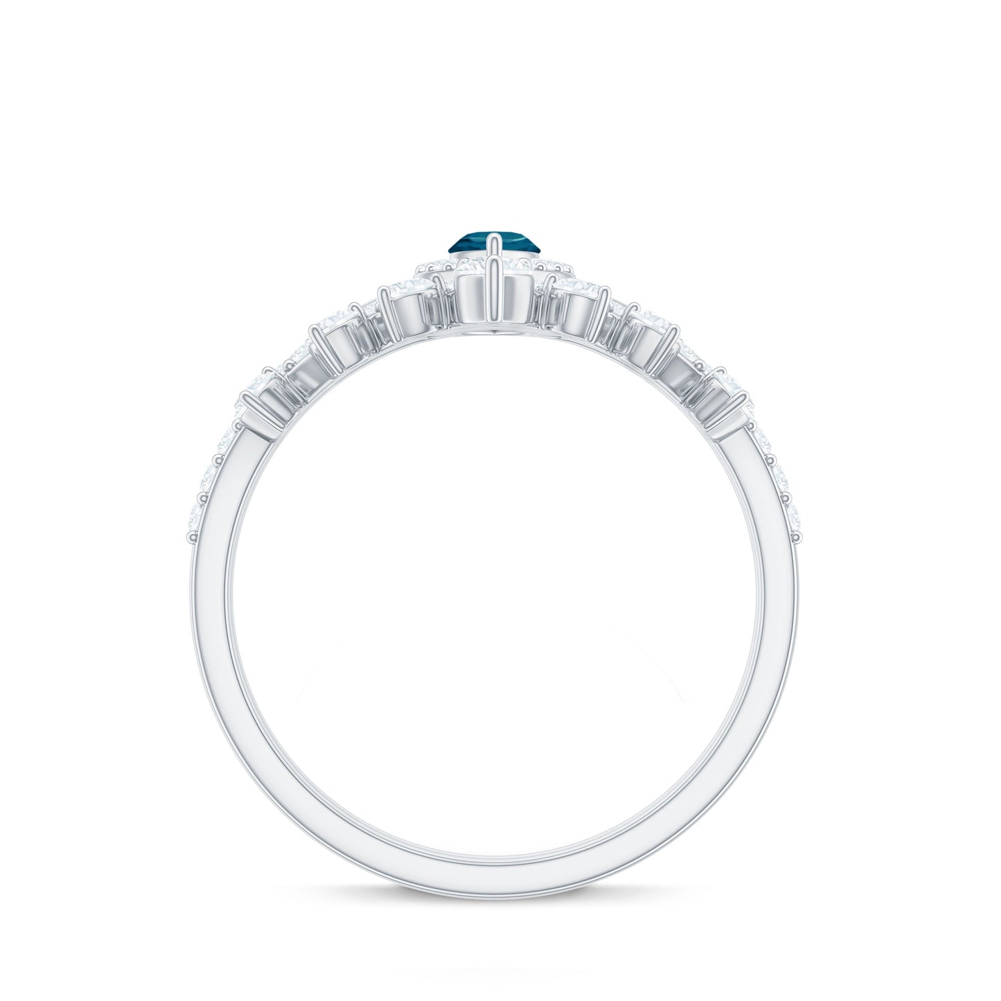 Marquise Cut London Blue Topaz Halo Wedding Ring Set with Diamond Band