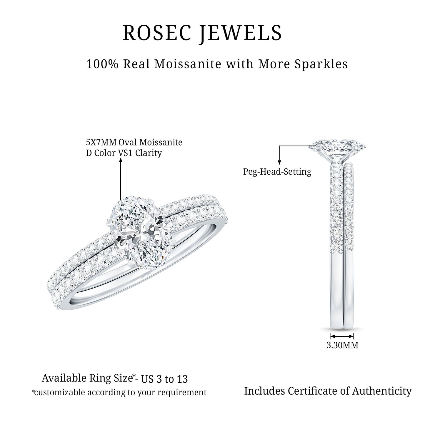 Oval Shaped Moissanite Engagement Ring with Wedding Band Set