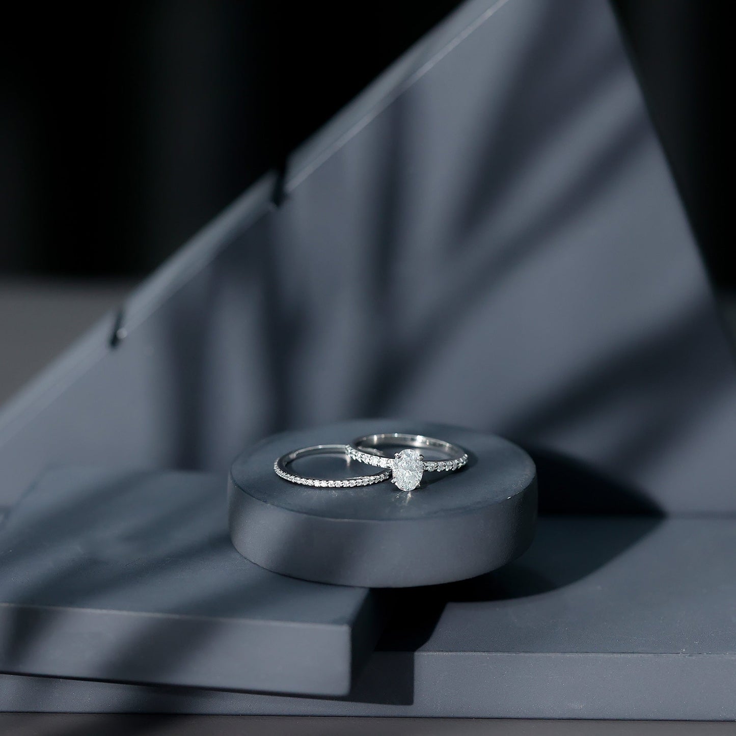 Oval Shaped Moissanite Engagement Ring with Wedding Band Set