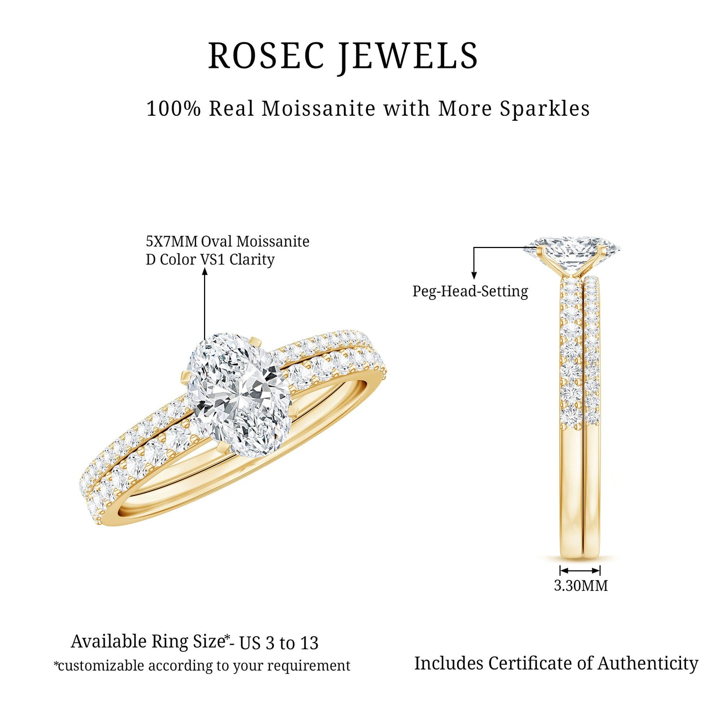 Oval Shaped Moissanite Engagement Ring with Wedding Band Set