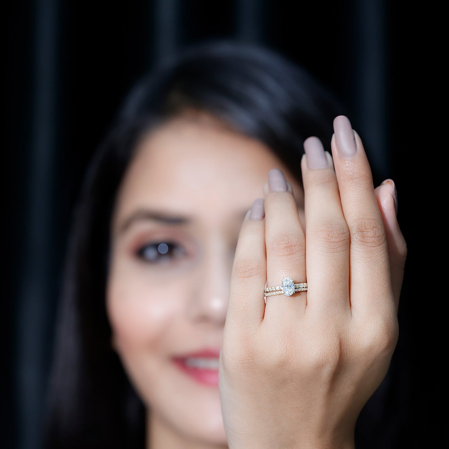 Oval Shaped Moissanite Engagement Ring with Wedding Band Set