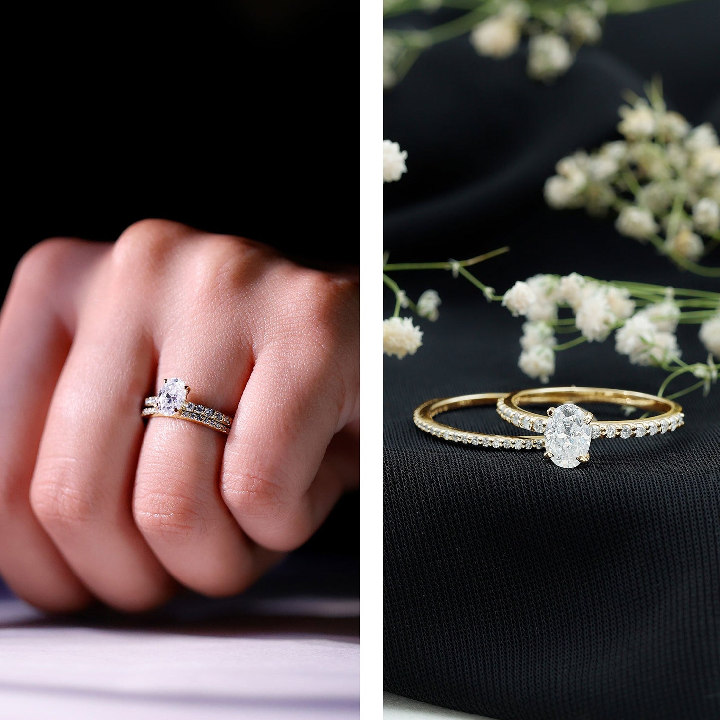 Oval Shaped Moissanite Engagement Ring with Wedding Band Set