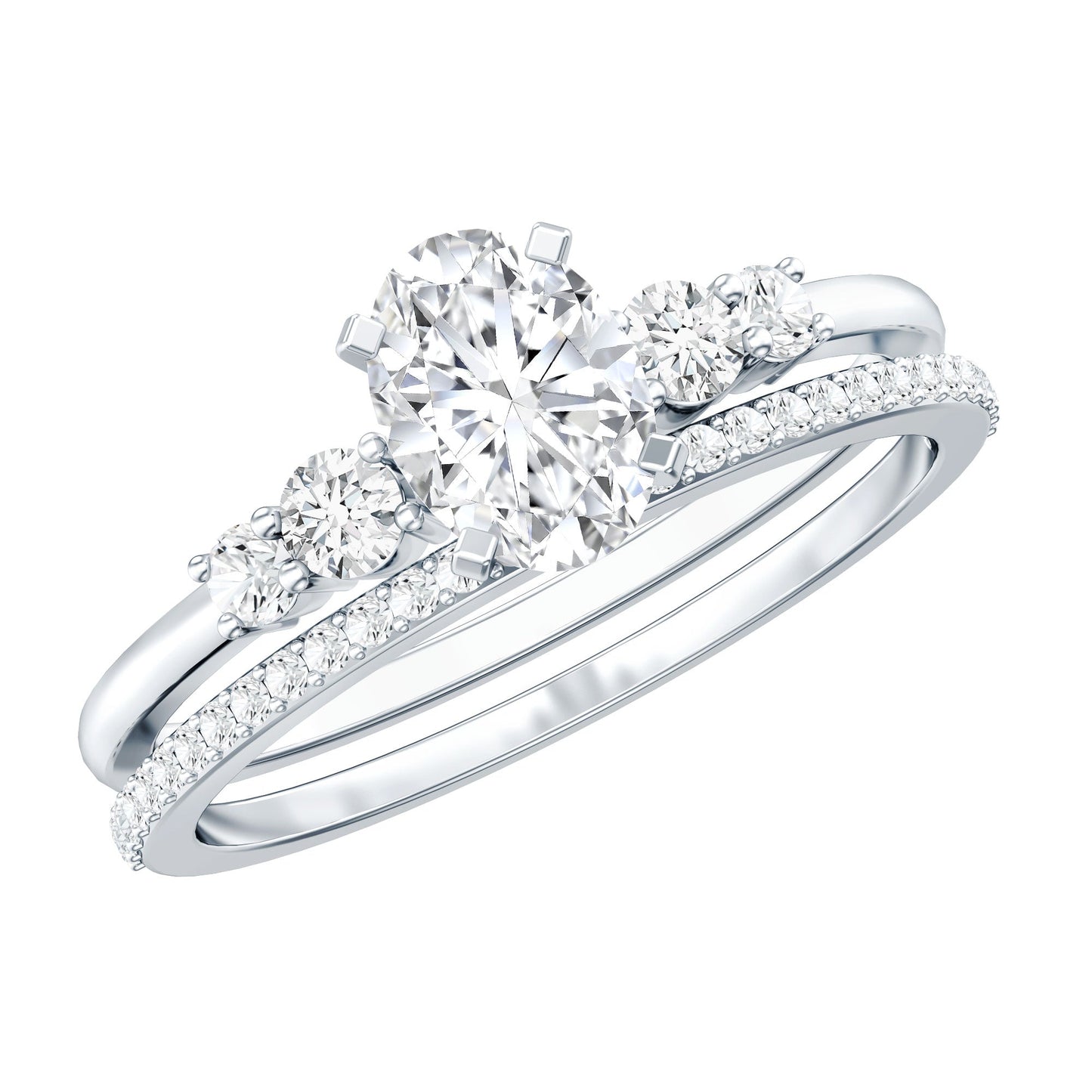 Certified Moissanite Oval Engagement Ring with Wedding Band