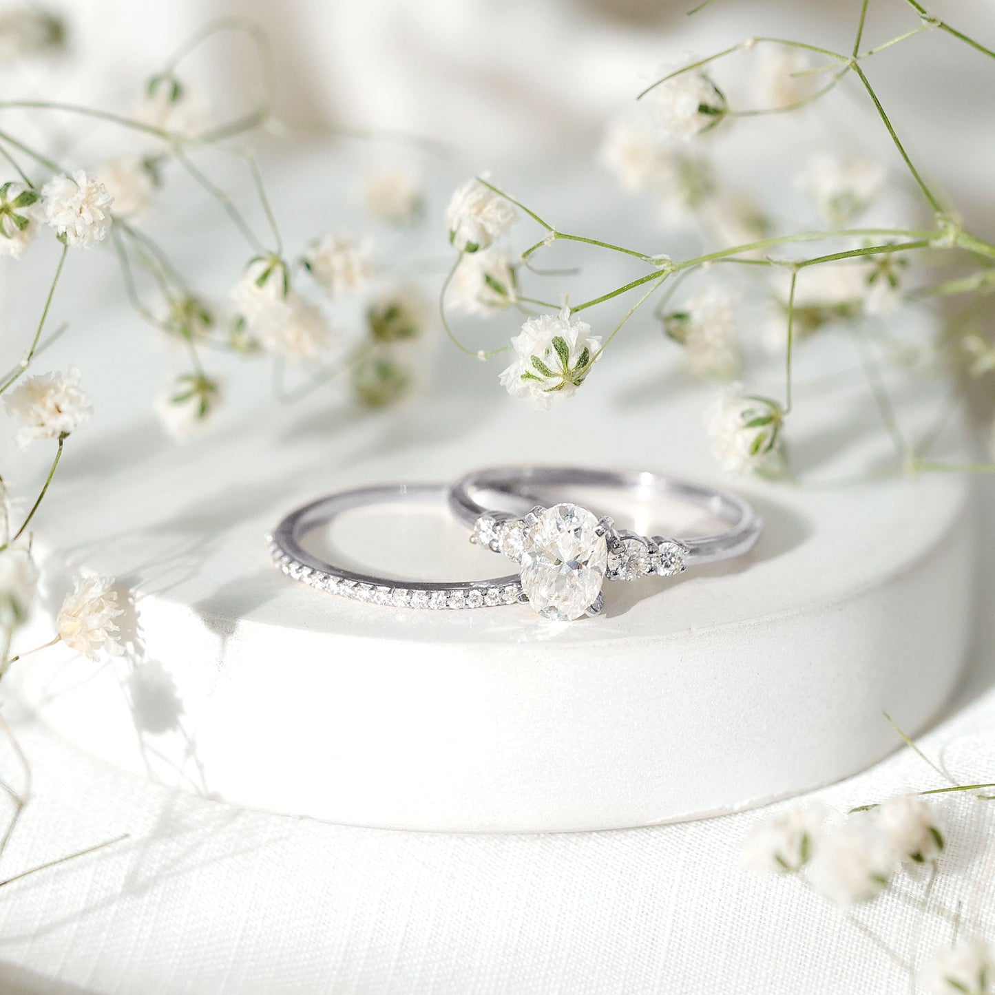 Certified Moissanite Oval Engagement Ring with Wedding Band
