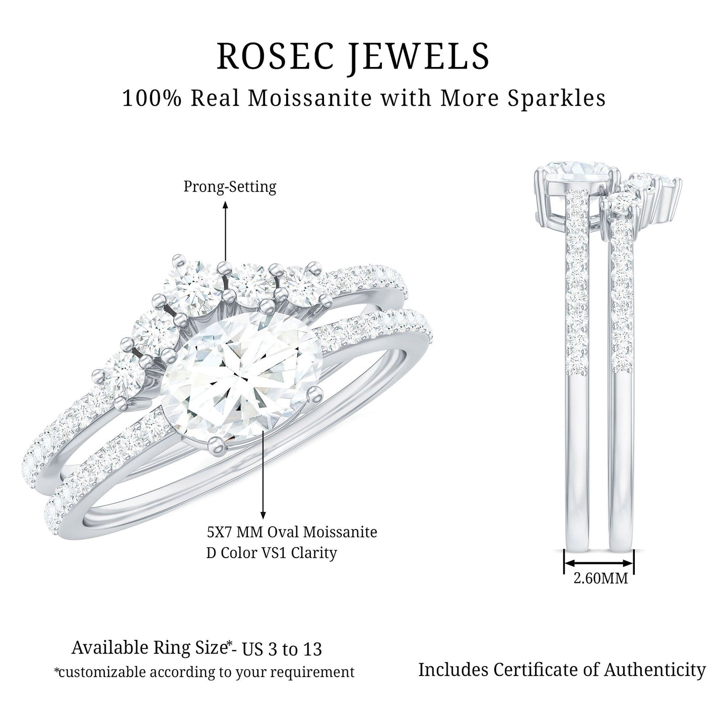 Oval Cut Moissanite Engagement Ring with Wedding Band Set