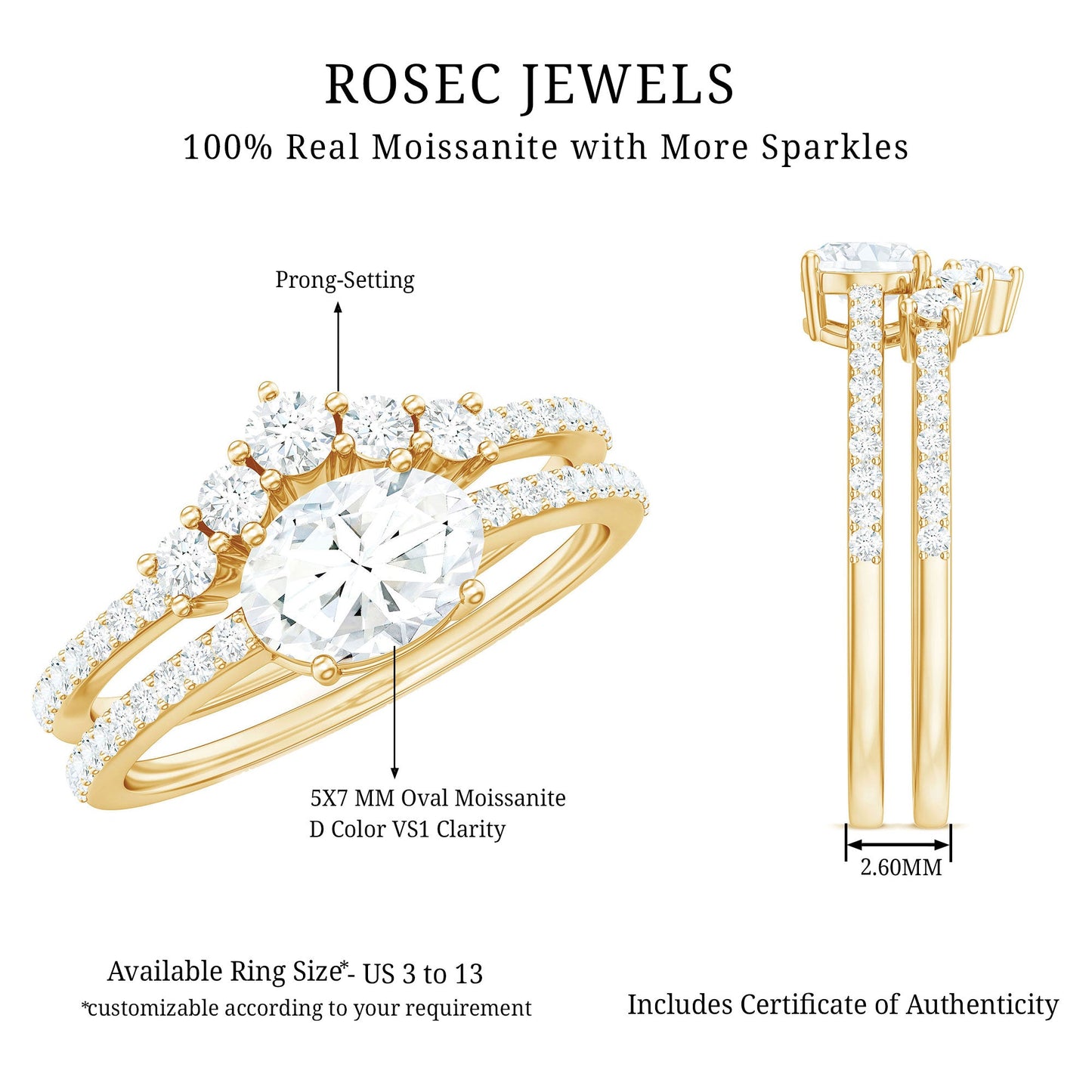 Oval Cut Moissanite Engagement Ring with Wedding Band Set