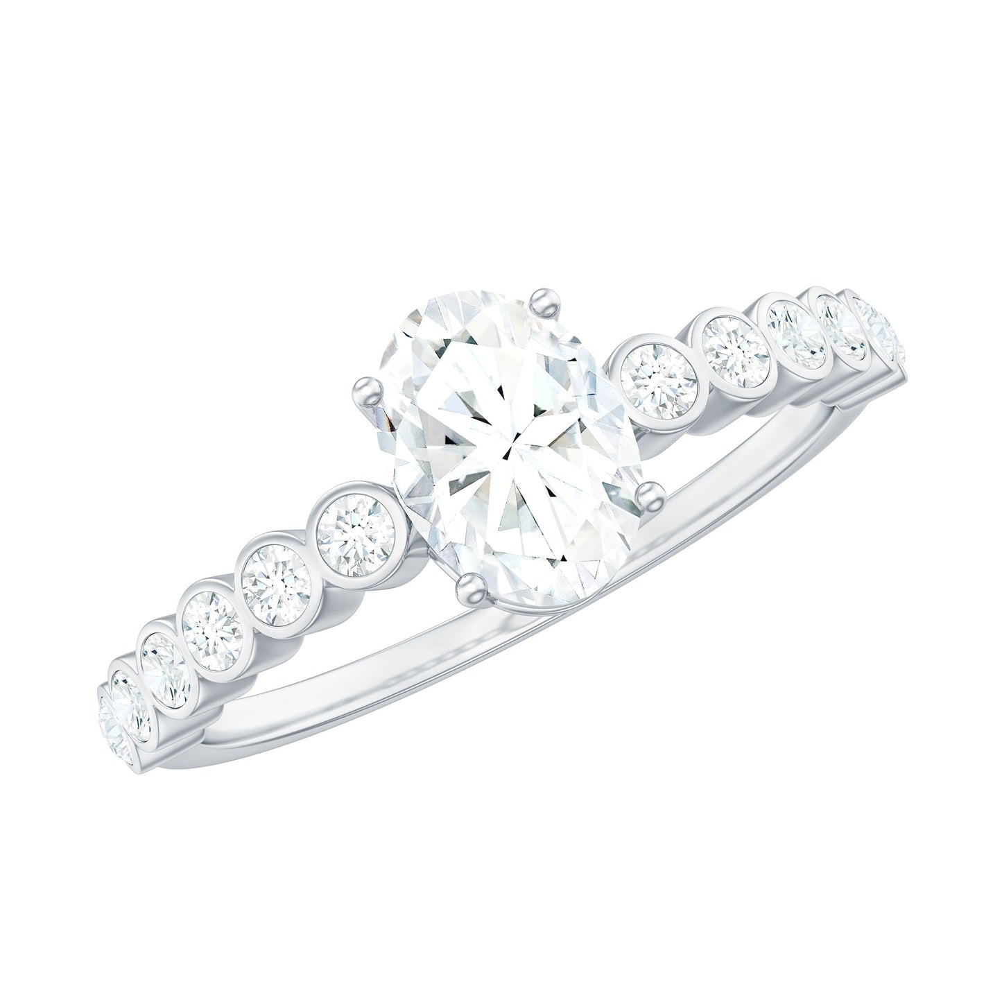 Oval Cut Moissanite Engagement Ring with Side Stones