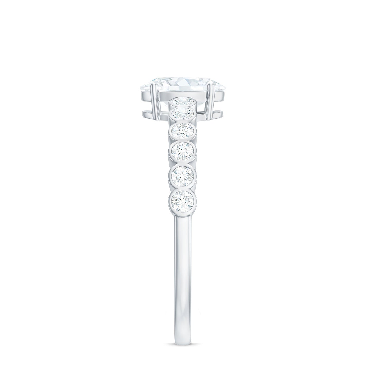 Oval Cut Moissanite Engagement Ring with Side Stones
