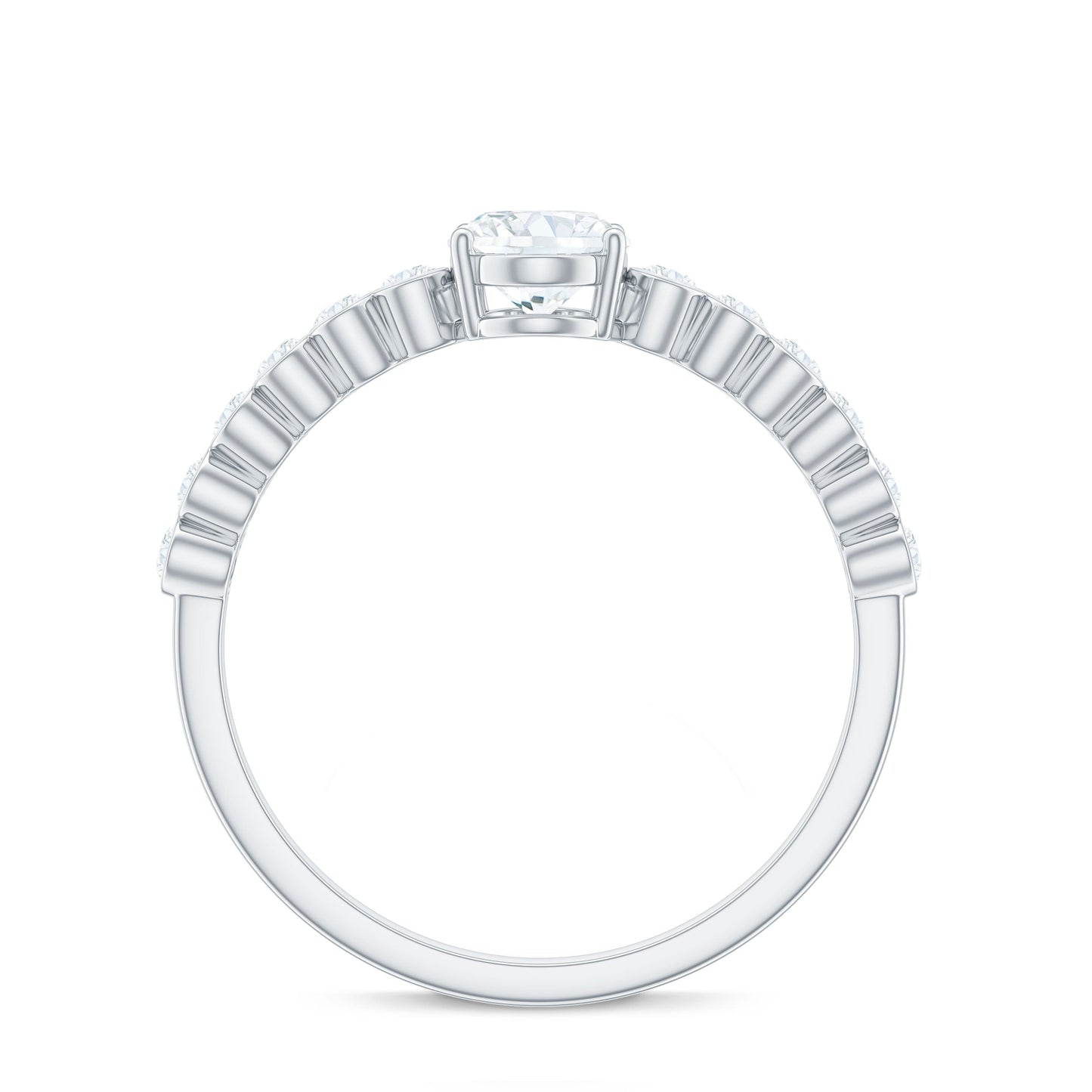 Oval Cut Moissanite Engagement Ring with Side Stones