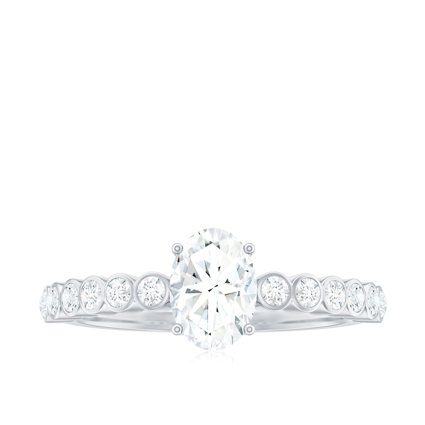 Oval Cut Moissanite Engagement Ring with Side Stones