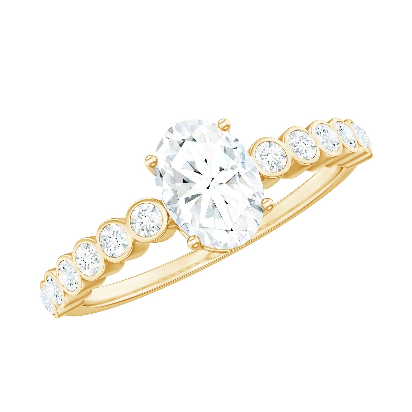 Oval Cut Moissanite Engagement Ring with Side Stones