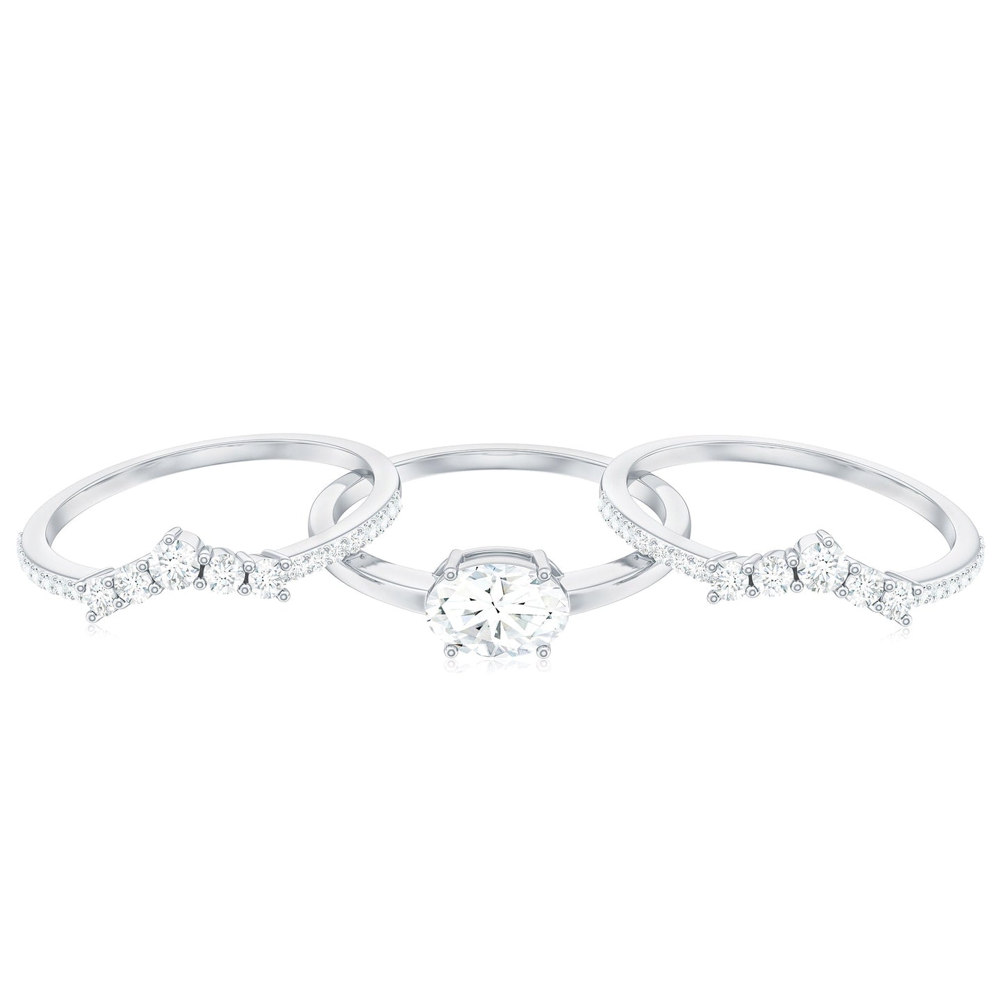 Brilliant Cut Moissanite Trio Wedding Ring Set with Certificate