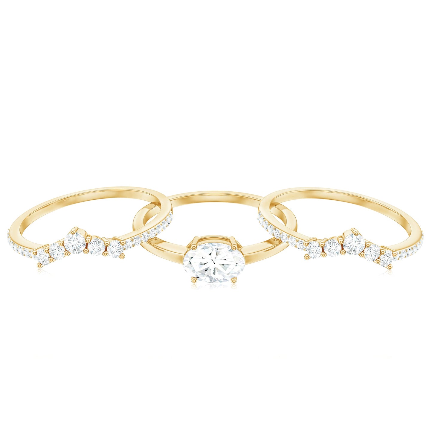 Brilliant Cut Moissanite Trio Wedding Ring Set with Certificate