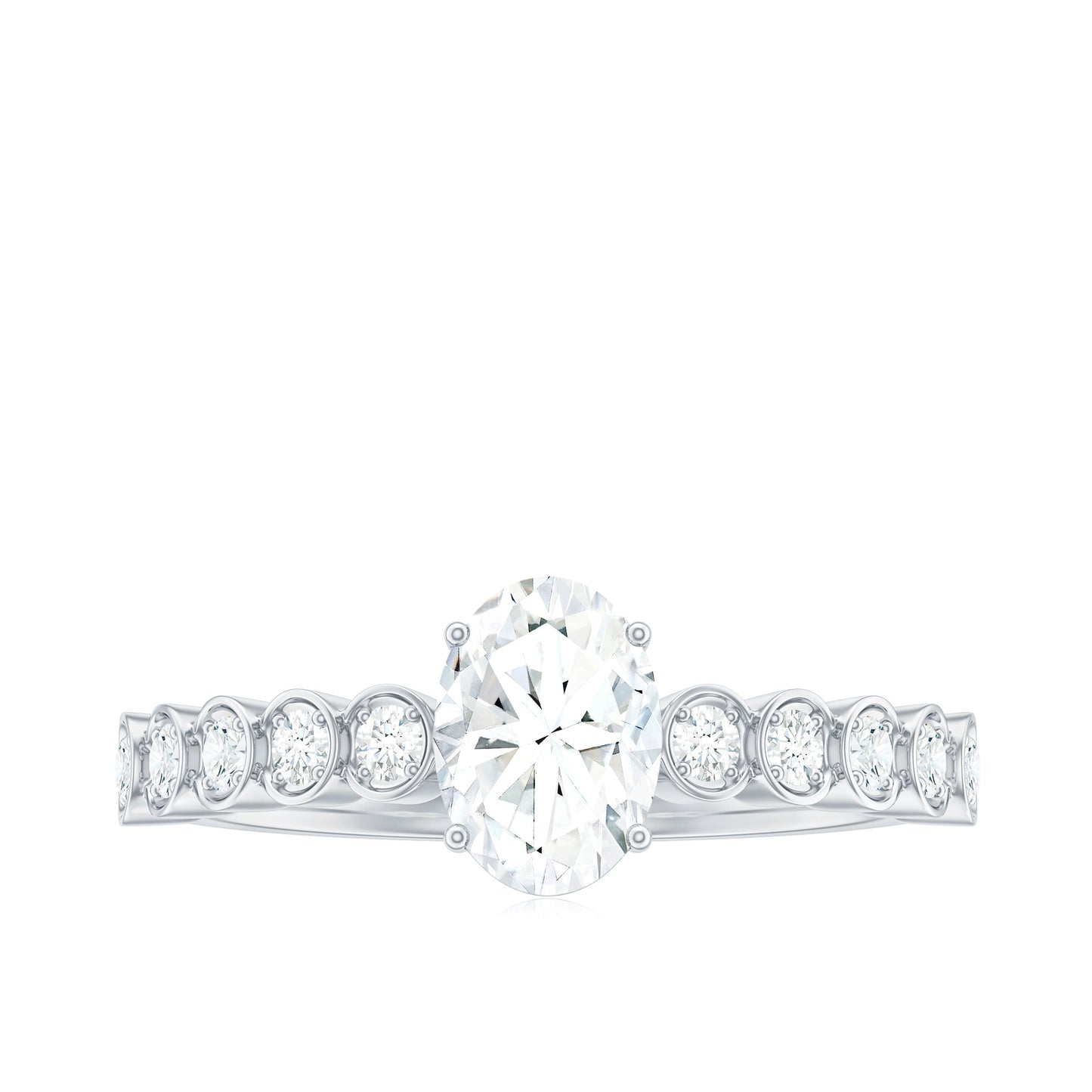 Certified Moissanite Oval Cut Engagement Ring with Side Stones